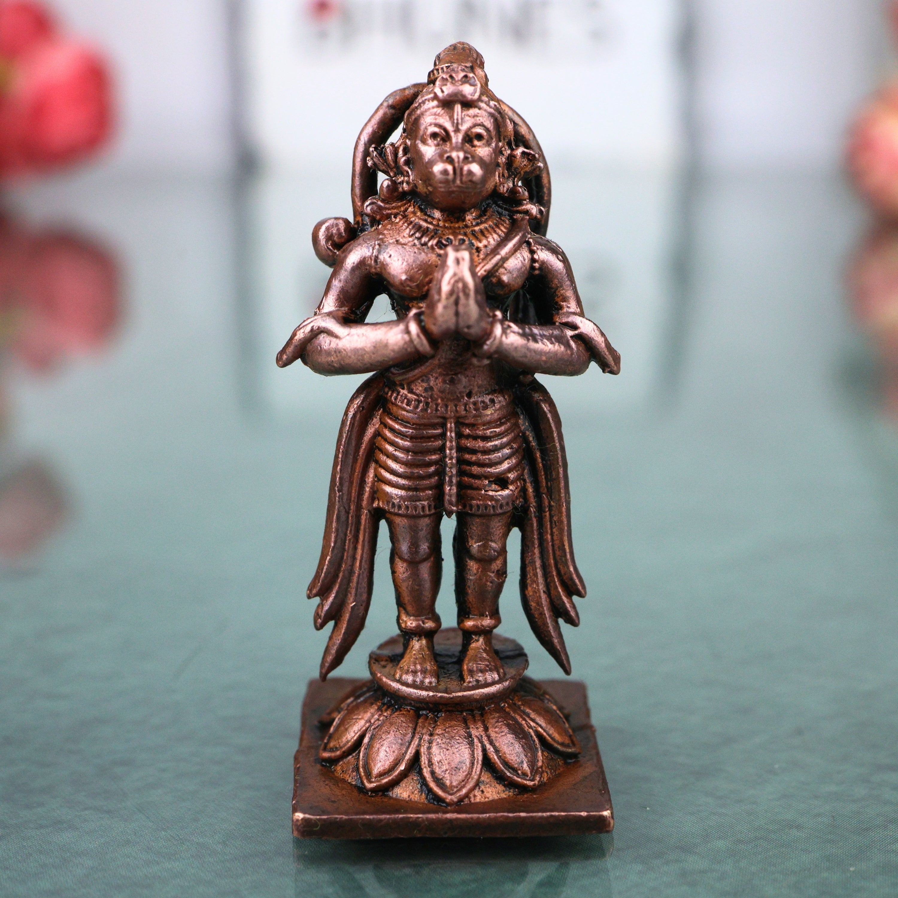 Copper Hanuman Idol Handmade Bajrangbali Murti for Pooja, Vastu Home Decor & Spiritual Gifting, Brown, 2 Inch, 1 Piece