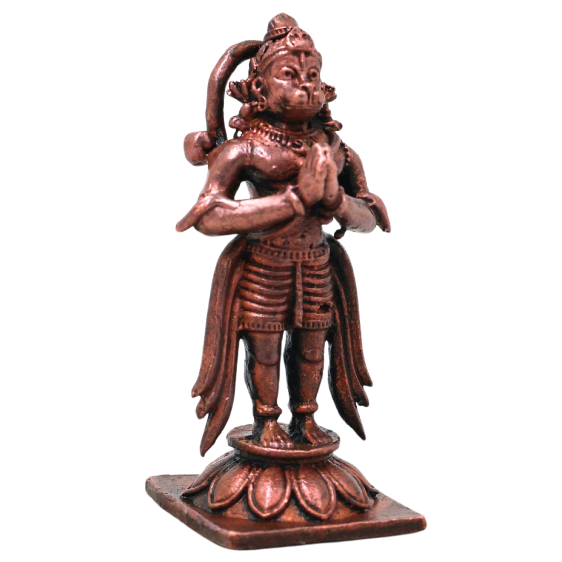 Copper Hanuman Idol Handmade Bajrangbali Murti for Pooja, Vastu Home Decor & Spiritual Gifting, Brown, 2 Inch, 1 Piece