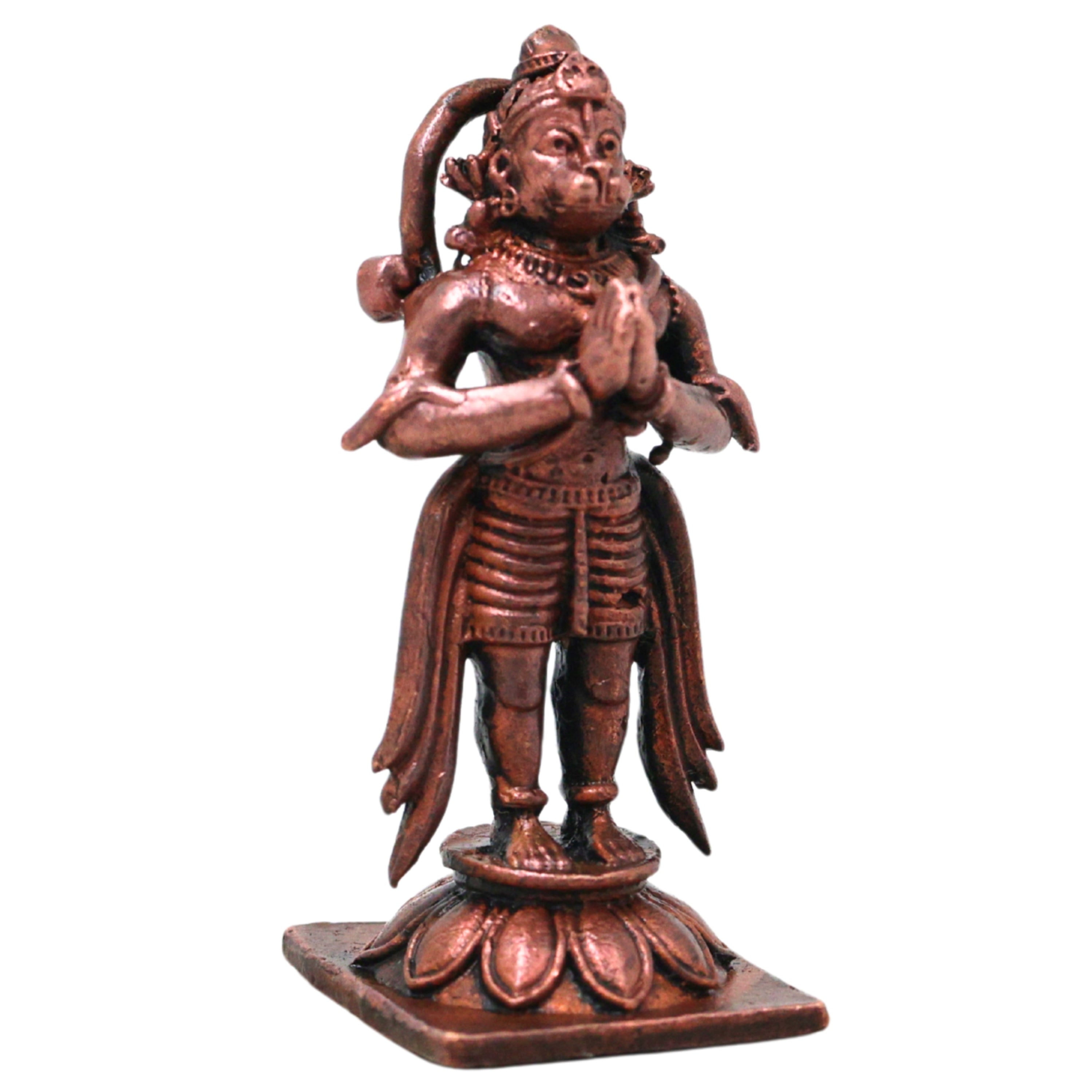 Copper Hanuman Idol Handmade Bajrangbali Murti for Pooja, Vastu Home Decor & Spiritual Gifting, Brown, 2 Inch, 1 Piece
