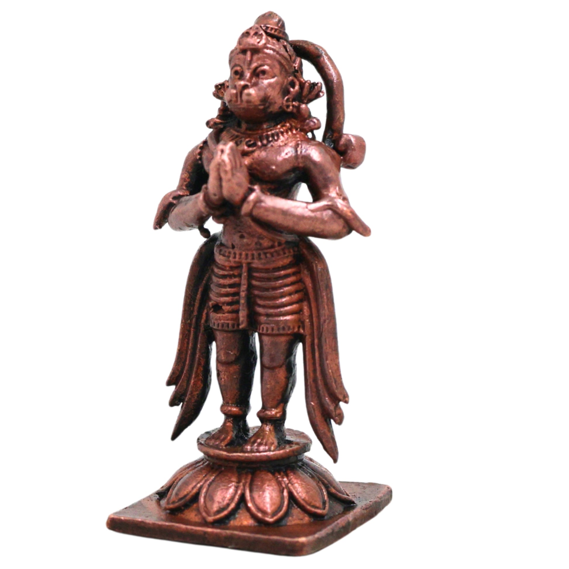 Copper Hanuman Idol Handmade Bajrangbali Murti for Pooja, Vastu Home Decor & Spiritual Gifting, Brown, 2 Inch, 1 Piece