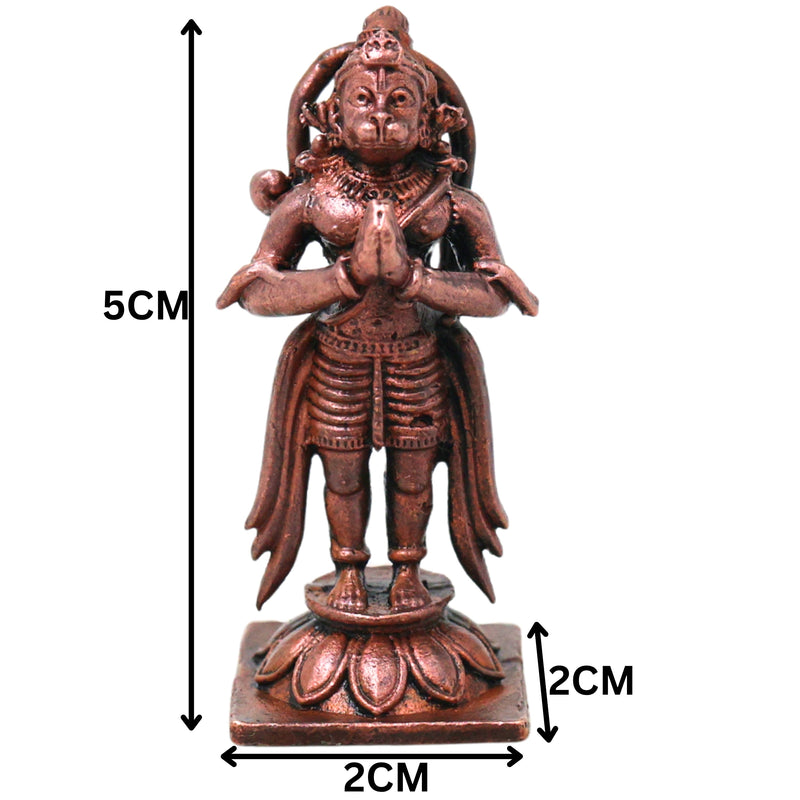 Copper Hanuman Idol Handmade Bajrangbali Murti for Pooja, Vastu Home Decor & Spiritual Gifting, Brown, 2 Inch, 1 Piece