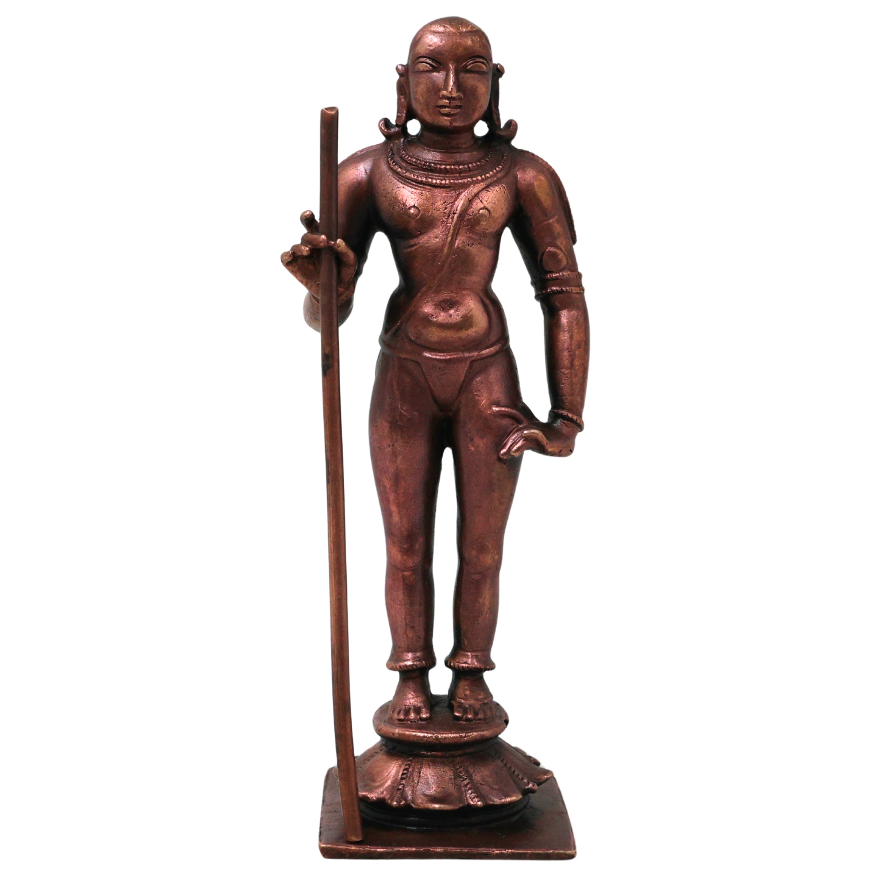Copper Dandayuthapani Murugan Idol Handmade Traditional Palani Subramanya Statue for Pooja Decor Gift, Brown, 4.5 Inch, 1 Piece