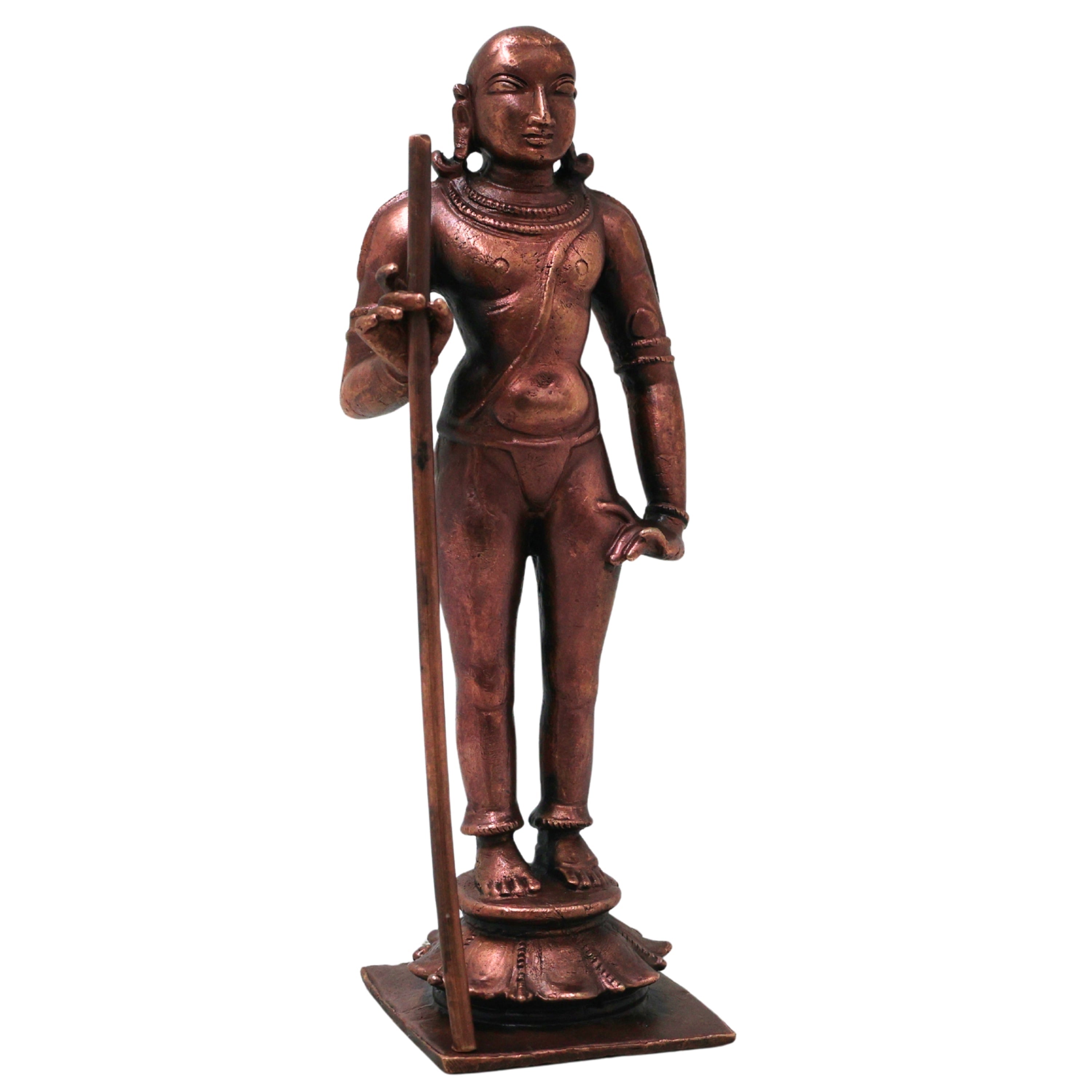 Copper Dandayuthapani Murugan Idol Handmade Traditional Palani Subramanya Statue for Pooja Decor Gift, Brown, 4.5 Inch, 1 Piece