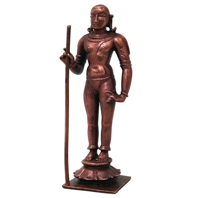 Copper Dandayuthapani Murugan Idol Handmade Traditional Palani Subramanya Statue for Pooja Decor Gift, Brown, 4.5 Inch, 1 Piece