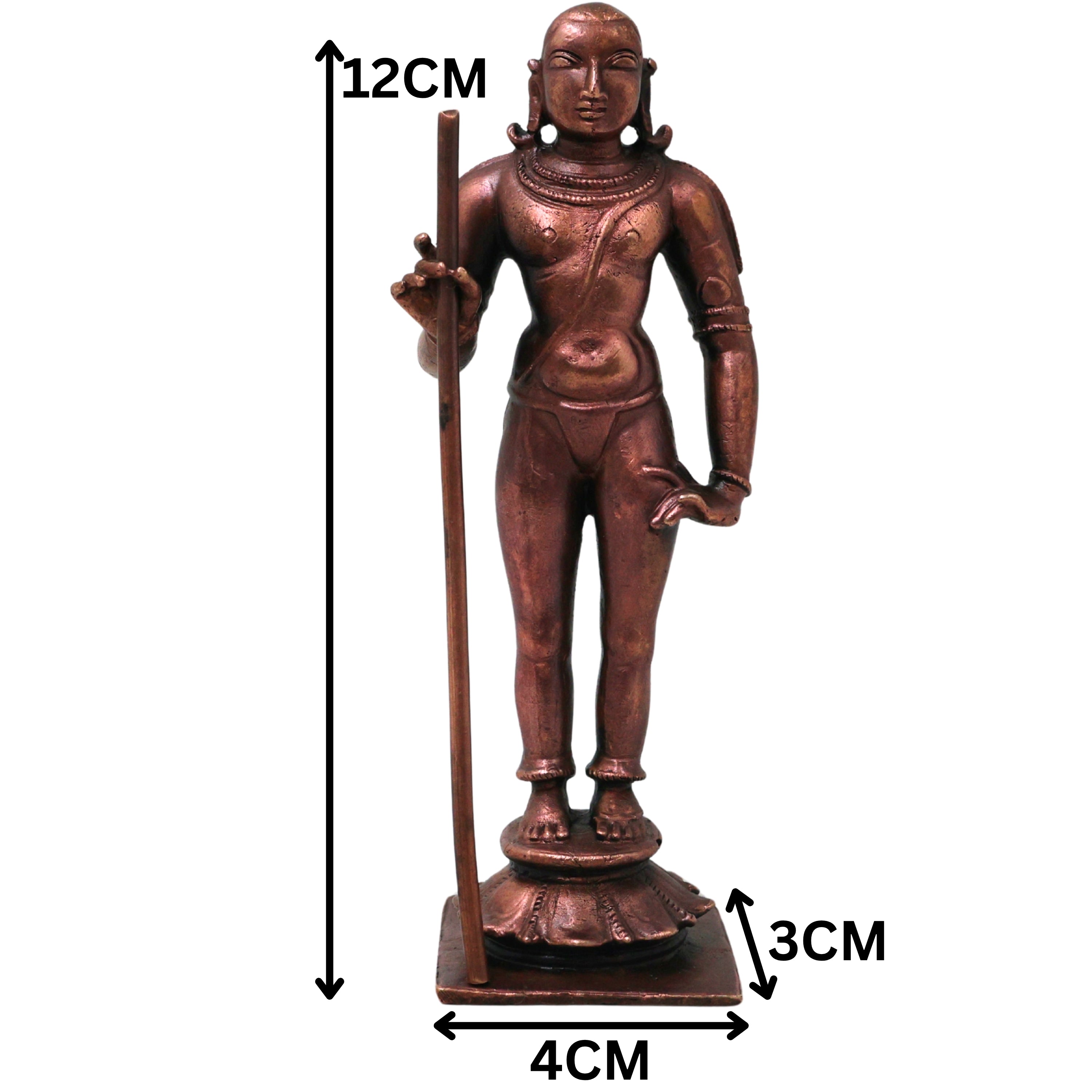 Copper Dandayuthapani Murugan Idol Handmade Traditional Palani Subramanya Statue for Pooja Decor Gift, Brown, 4.5 Inch, 1 Piece