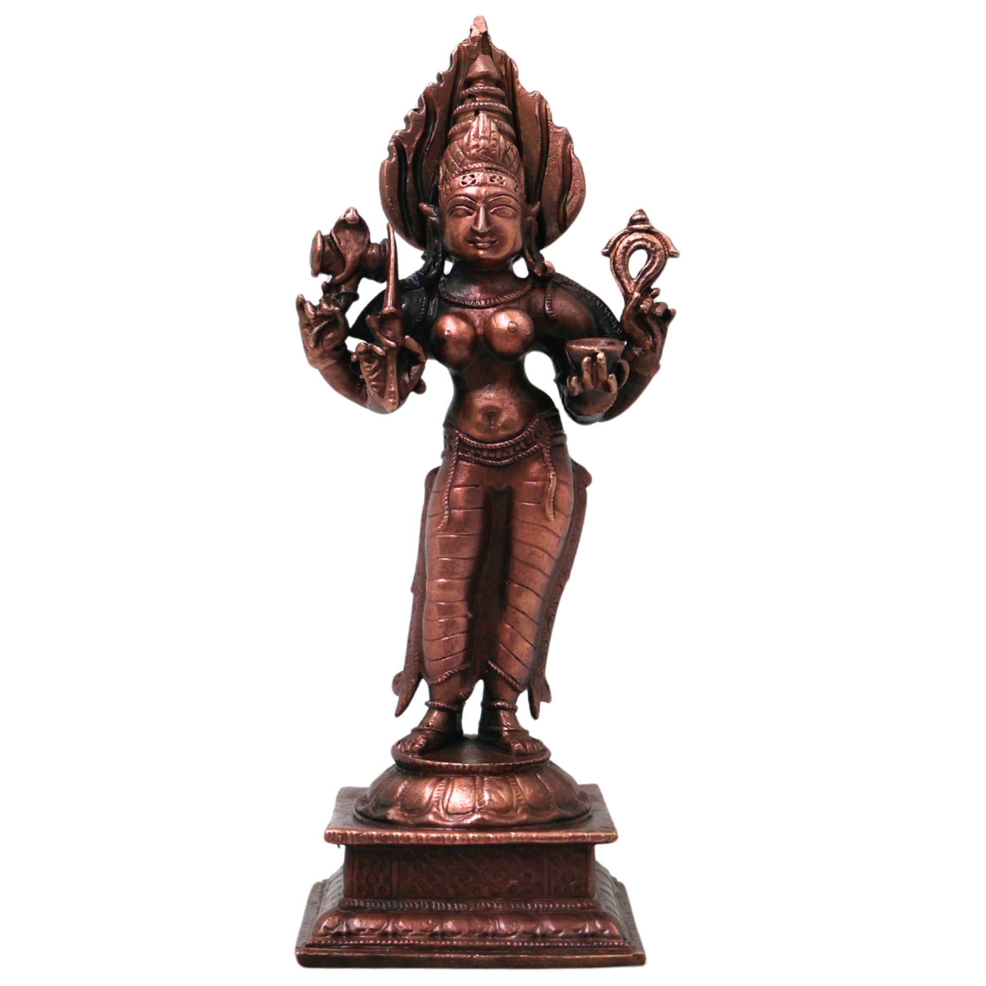 Copper Handcrafted Mariamman Idol Traditional Chola Style Mariyamma Devi Statue for Pooja & Home Decor, Brown, 5.5 Inch, 1 Piece