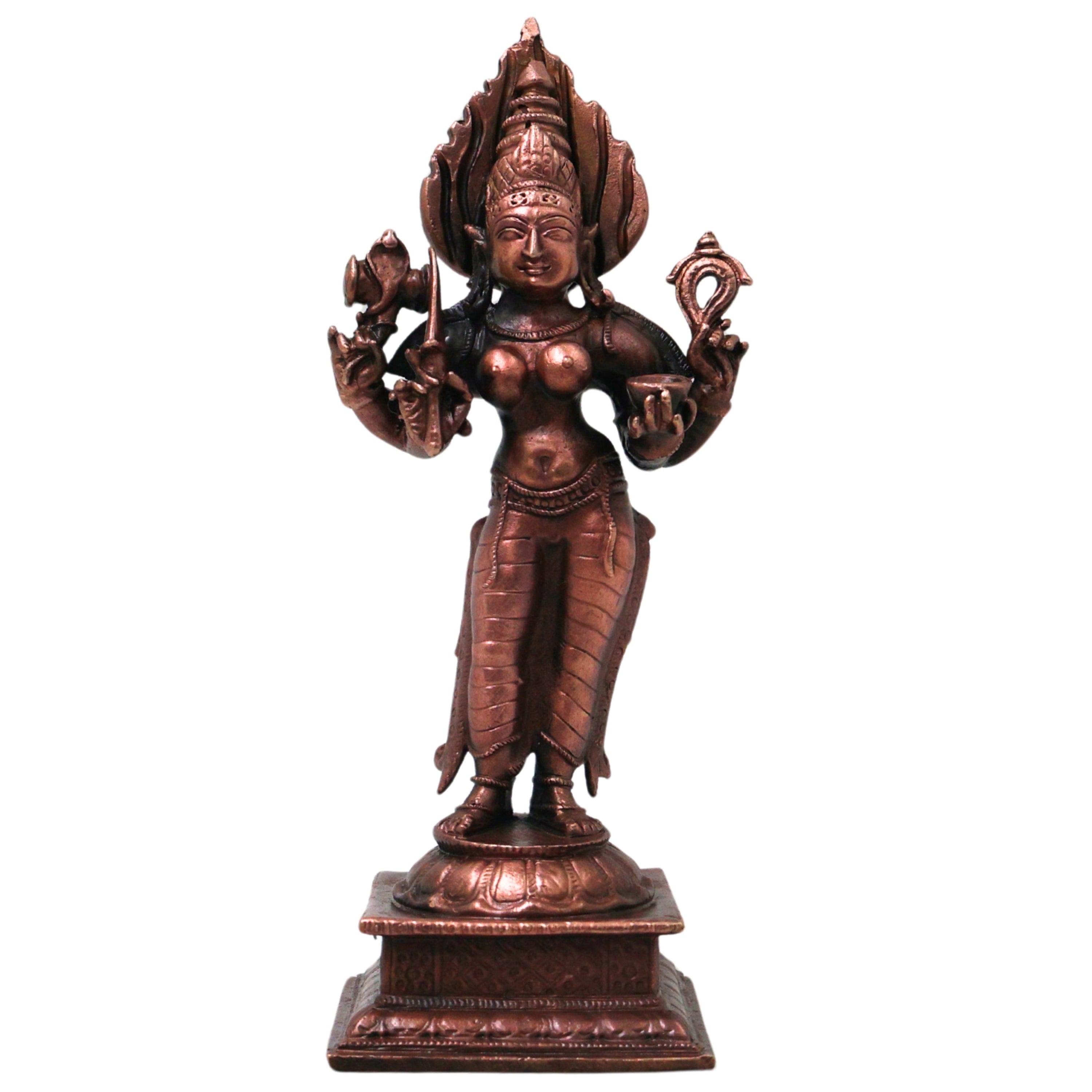 Copper Handcrafted Mariamman Idol Traditional Chola Style Mariyamma Devi Statue for Pooja & Home Decor, Brown, 5.5 Inch, 1 Piece