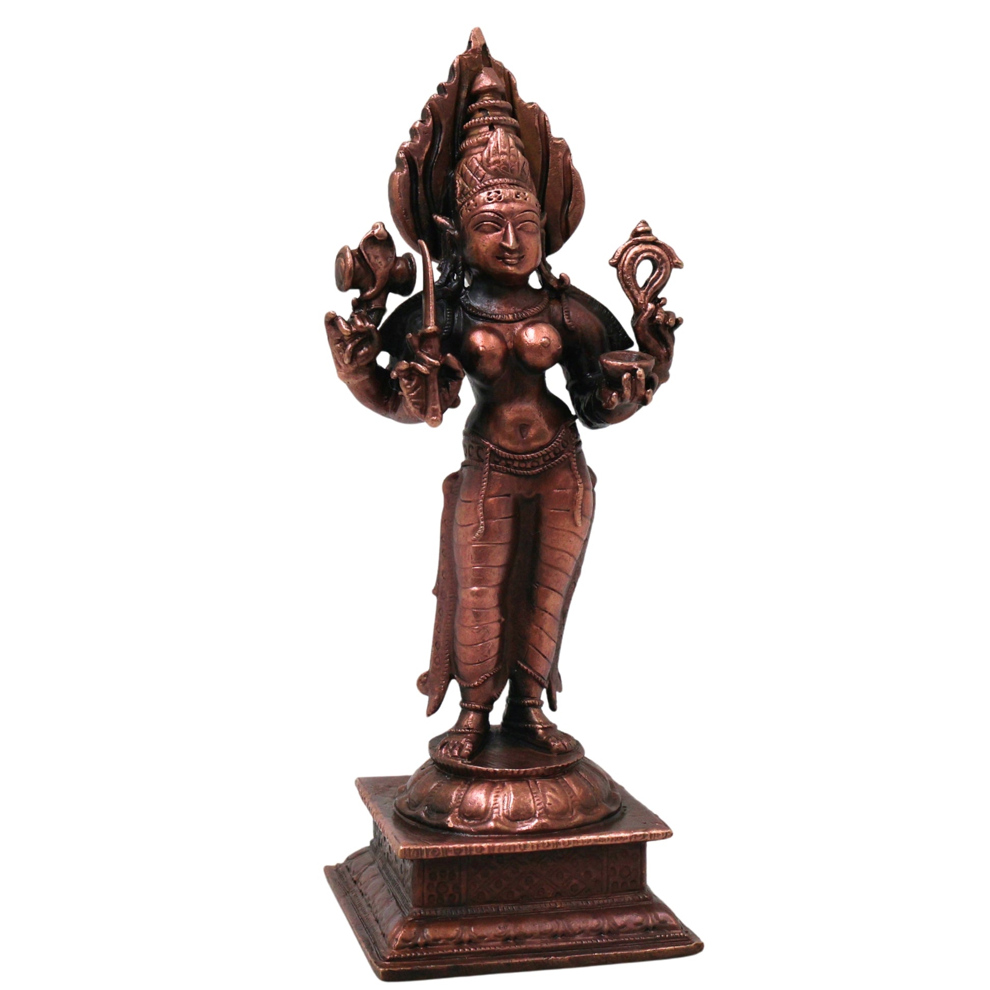 Copper Handcrafted Mariamman Idol Traditional Chola Style Mariyamma Devi Statue for Pooja & Home Decor, Brown, 5.5 Inch, 1 Piece