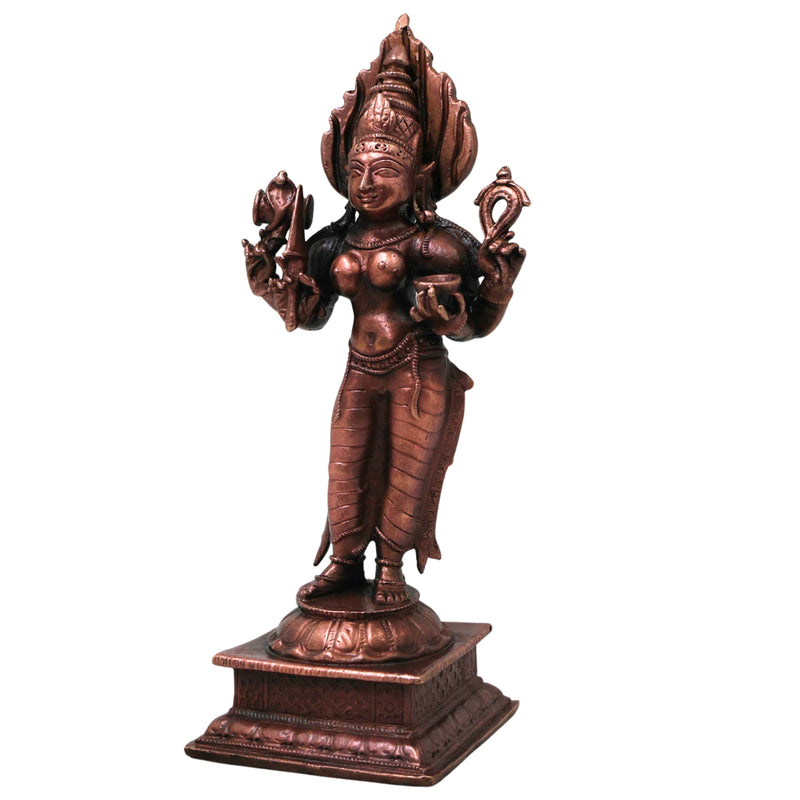Copper Handcrafted Mariamman Idol Traditional Chola Style Mariyamma Devi Statue for Pooja & Home Decor, Brown, 5.5 Inch, 1 Piece