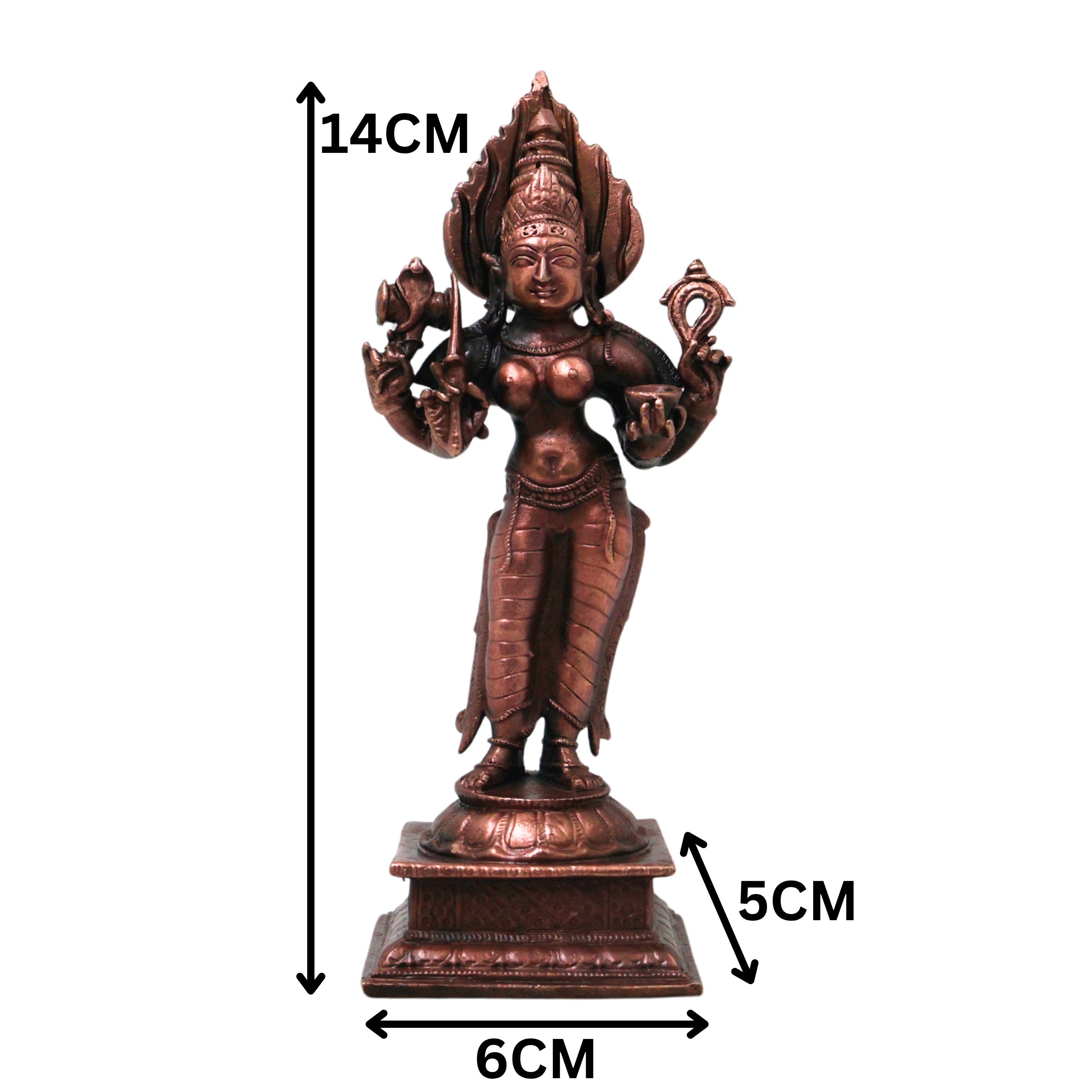 Copper Handcrafted Mariamman Idol Traditional Chola Style Mariyamma Devi Statue for Pooja & Home Decor, Brown, 5.5 Inch, 1 Piece