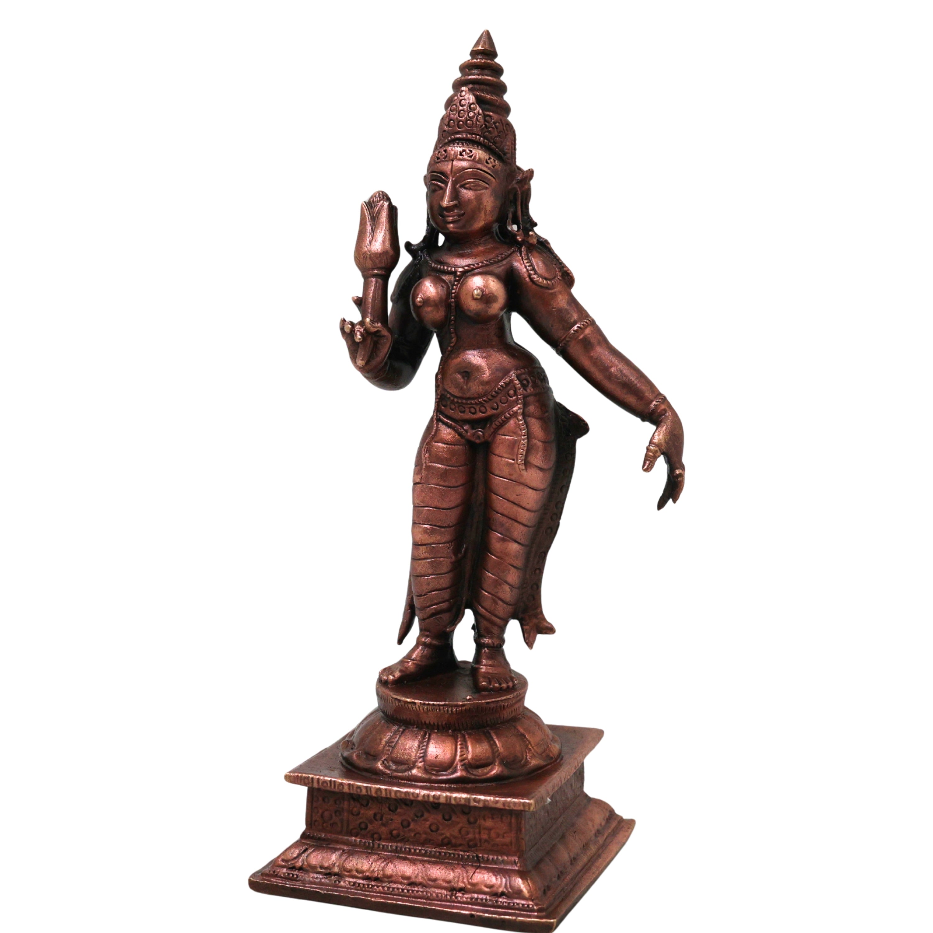 Copper Sree Devi Idol Handcrafted Traditional Mahalakshmi Murti for Pooja Home Decor & Gifting, Brown, 5.5 Inch, 1 Piece