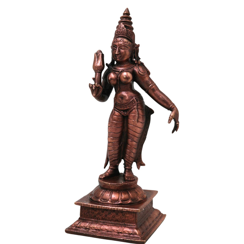 Copper Sree Devi Idol Handcrafted Traditional Mahalakshmi Murti for Pooja Home Decor & Gifting, Brown, 5.5 Inch, 1 Piece