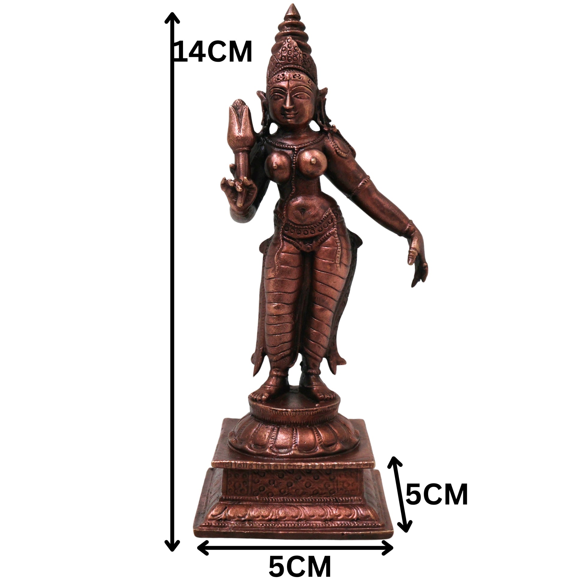 Copper Sree Devi Idol Handcrafted Traditional Mahalakshmi Murti for Pooja Home Decor & Gifting, Brown, 5.5 Inch, 1 Piece