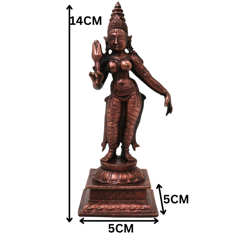 Copper Sree Devi Idol Handcrafted Traditional Mahalakshmi Murti for Pooja Home Decor & Gifting, Brown, 5.5 Inch, 1 Piece