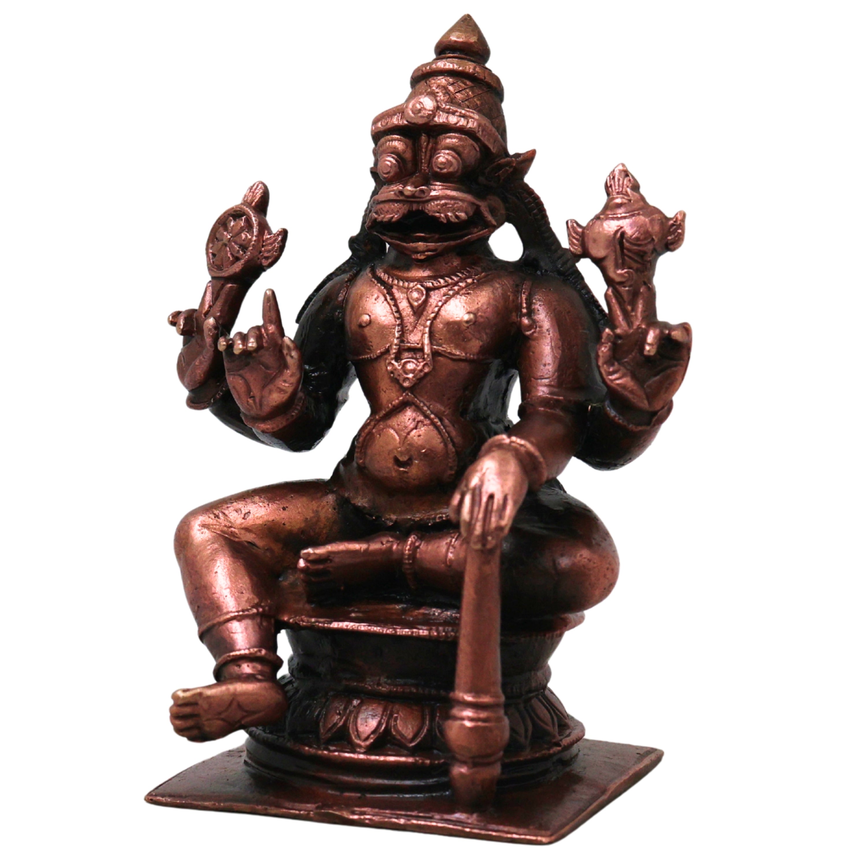 Copper Ugra Narasimha Vigraham Idol for Pooja Decor Gift, Handcrafted Traditional Chola Style Murti, Brown, 3 Inch, 1 Piece