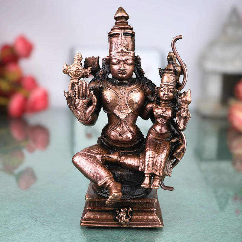 Copper Vishnu Lakshmi Idol Handcrafted Traditional Srinivasa Venkateswara Murti for Pooja Decor Gift, Brown, 5.5 Inch, 1 Piece