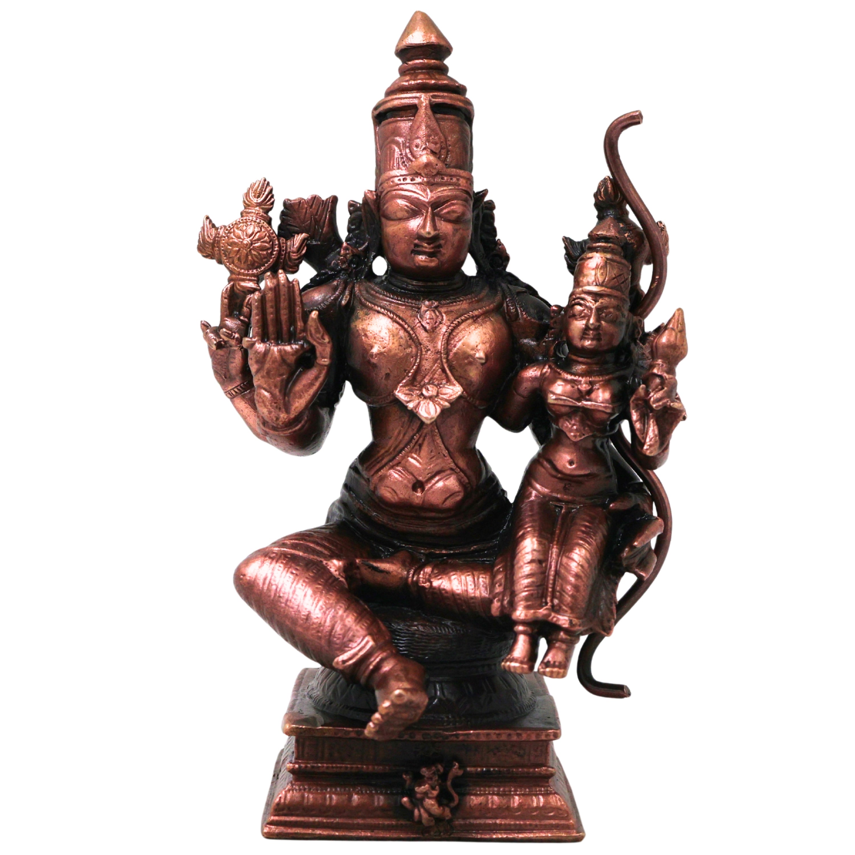 Copper Vishnu Lakshmi Idol Handcrafted Traditional Srinivasa Venkateswara Murti for Pooja Decor Gift, Brown, 5.5 Inch, 1 Piece