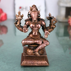 Copper Varahi Amman Idol Handmade Traditional Chola Style Murti for Pooja Home Decor & Gifting, Brown, 4 Inch, 1 Piece