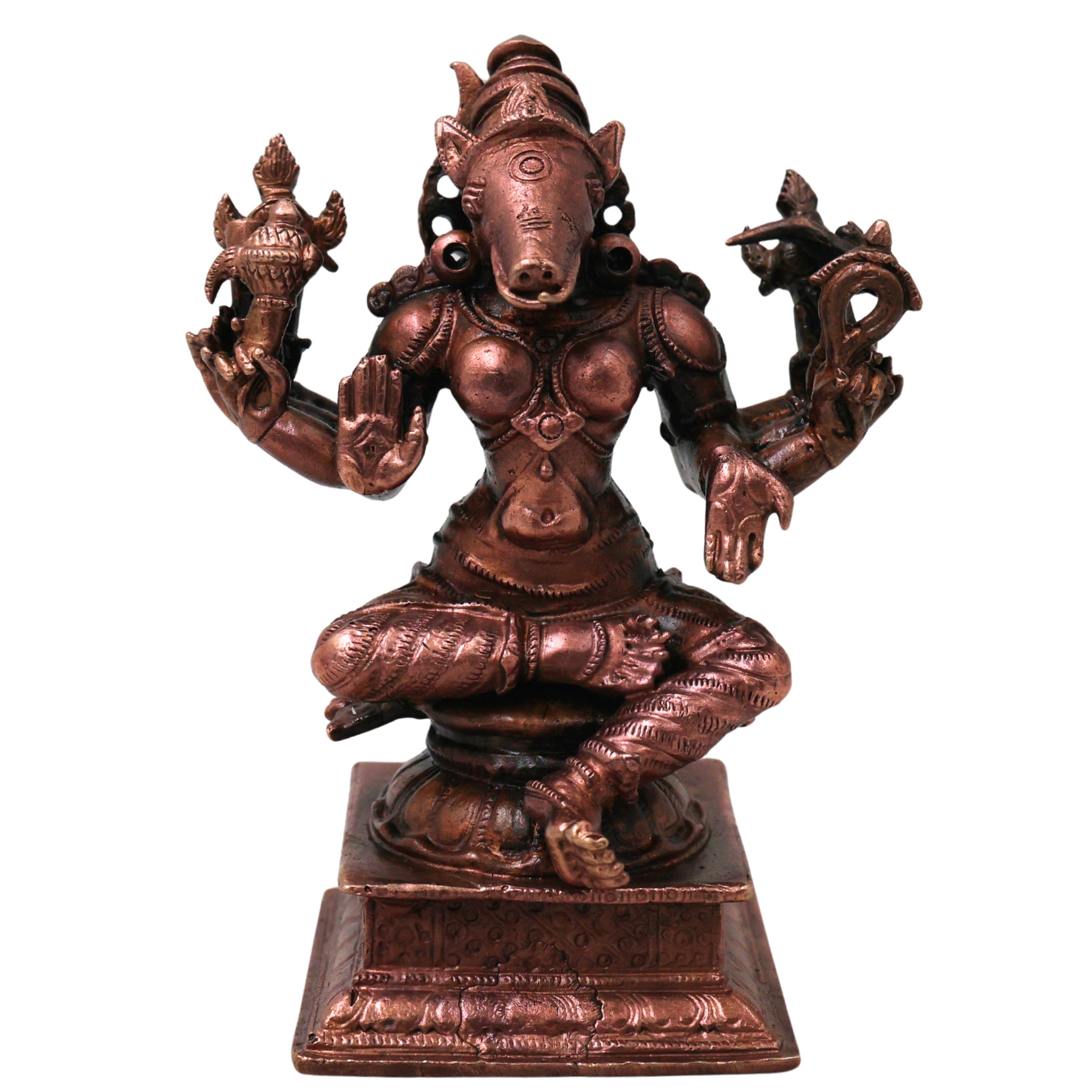 Copper Varahi Amman Idol Handmade Traditional Chola Style Murti for Pooja Home Decor & Gifting, Brown, 4 Inch, 1 Piece