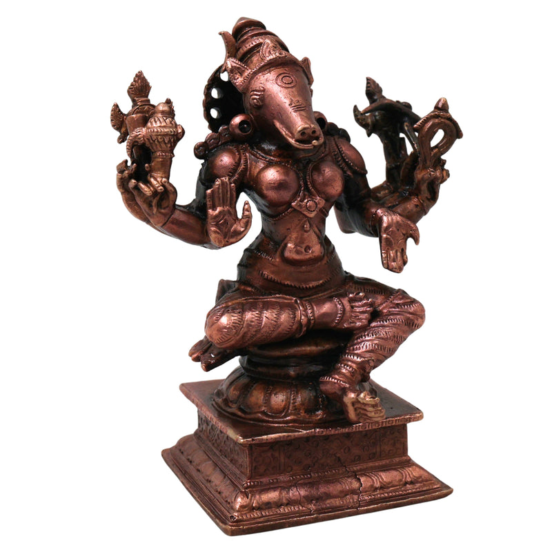 Copper Varahi Amman Idol Handmade Traditional Chola Style Murti for Pooja Home Decor & Gifting, Brown, 4 Inch, 1 Piece