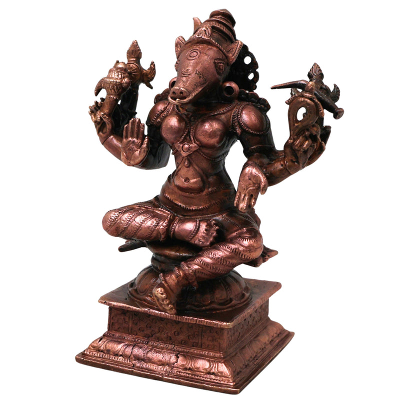 Copper Varahi Amman Idol Handmade Traditional Chola Style Murti for Pooja Home Decor & Gifting, Brown, 4 Inch, 1 Piece