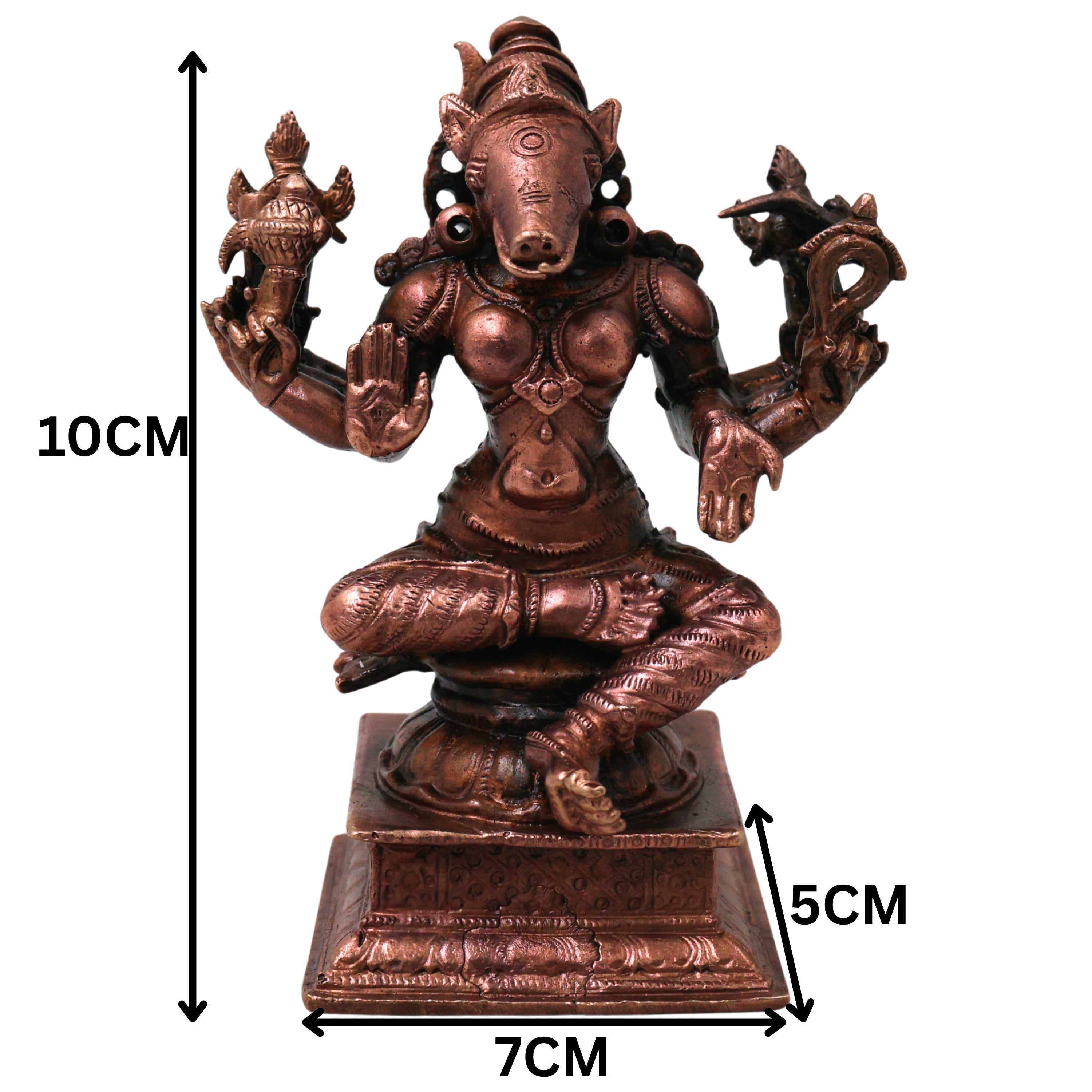 Copper Varahi Amman Idol Handmade Traditional Chola Style Murti for Pooja Home Decor & Gifting, Brown, 4 Inch, 1 Piece