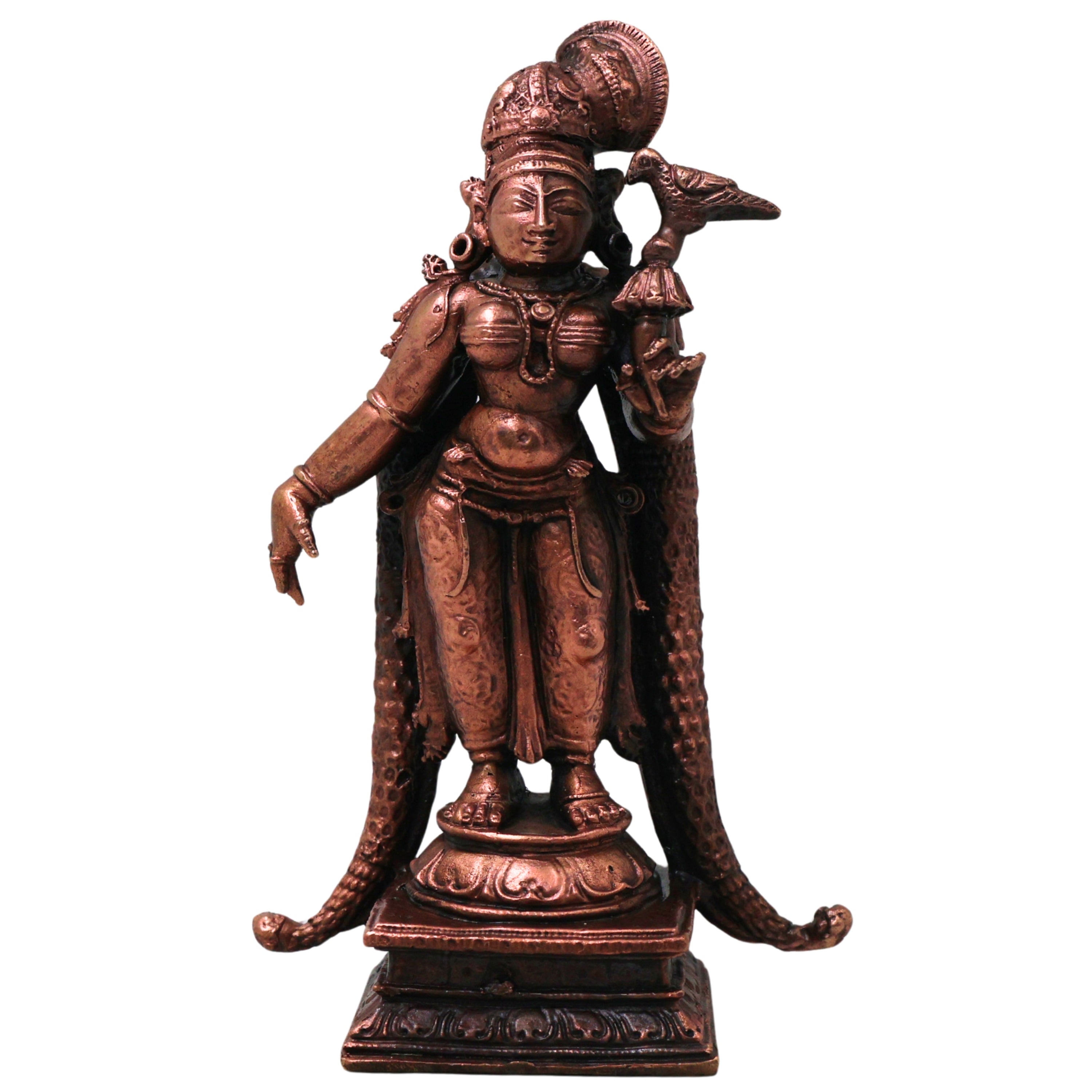 Meenakshi Copper Meenakshi Amman Idol Handcrafted Traditional Chola Devi Murti for Pooja Home Decor Gifting, Brown, 4.5 Inch, 1 Piece