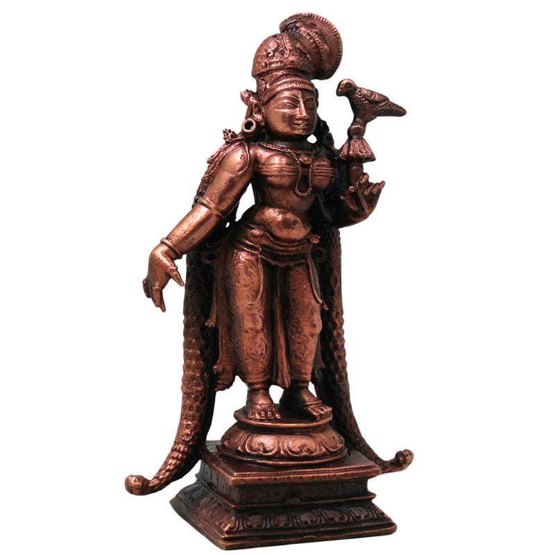 Meenakshi Copper Meenakshi Amman Idol Handcrafted Traditional Chola Devi Murti for Pooja Home Decor Gifting, Brown, 4.5 Inch, 1 Piece
