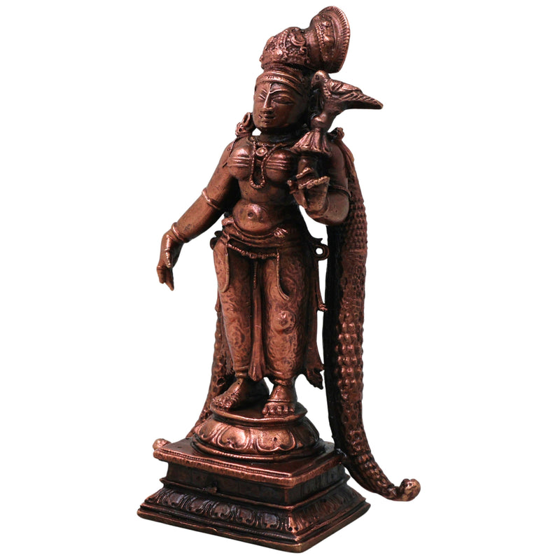 Meenakshi Copper Meenakshi Amman Idol Handcrafted Traditional Chola Devi Murti for Pooja Home Decor Gifting, Brown, 4.5 Inch, 1 Piece