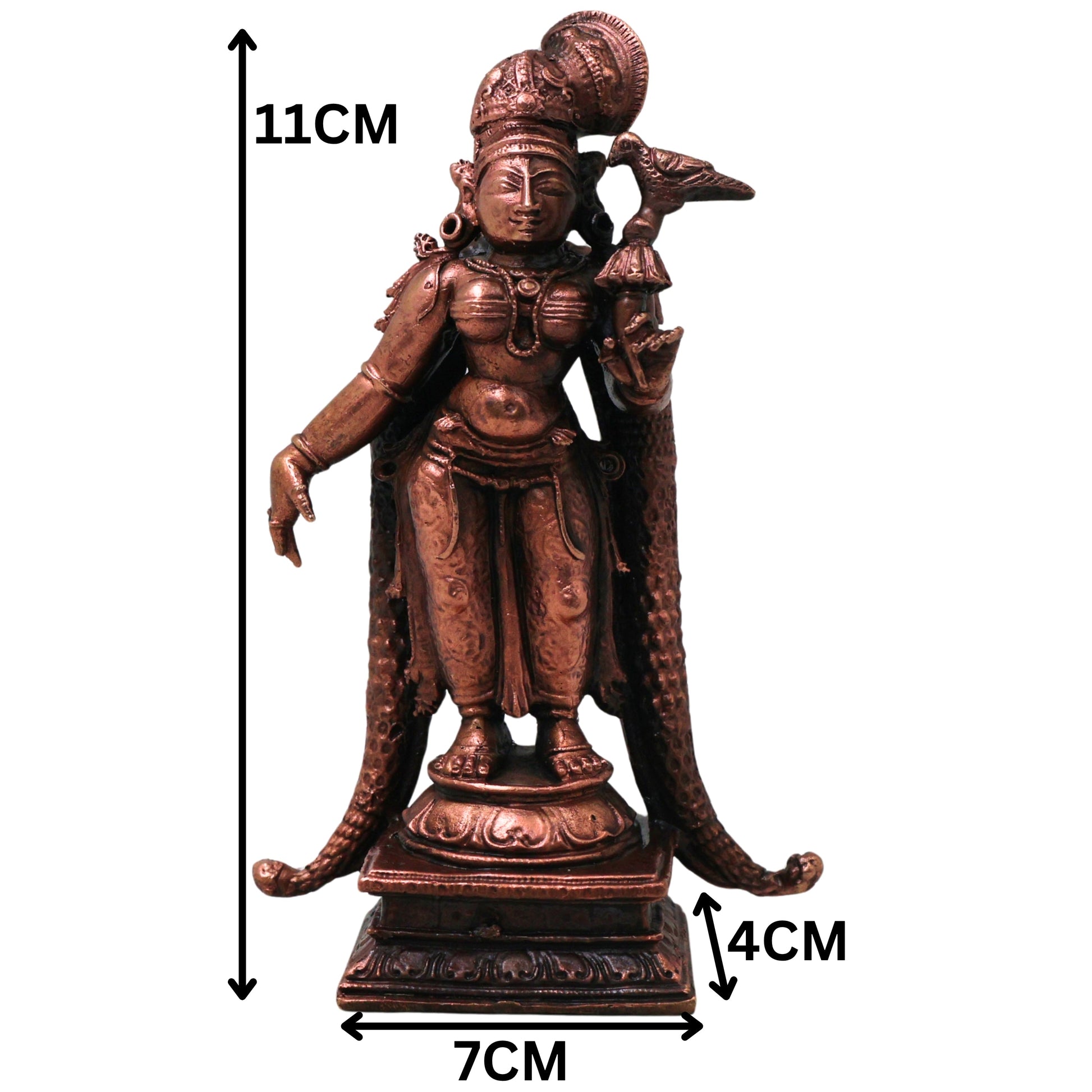 Meenakshi Copper Meenakshi Amman Idol Handcrafted Traditional Chola Devi Murti for Pooja Home Decor Gifting, Brown, 4.5 Inch, 1 Piece