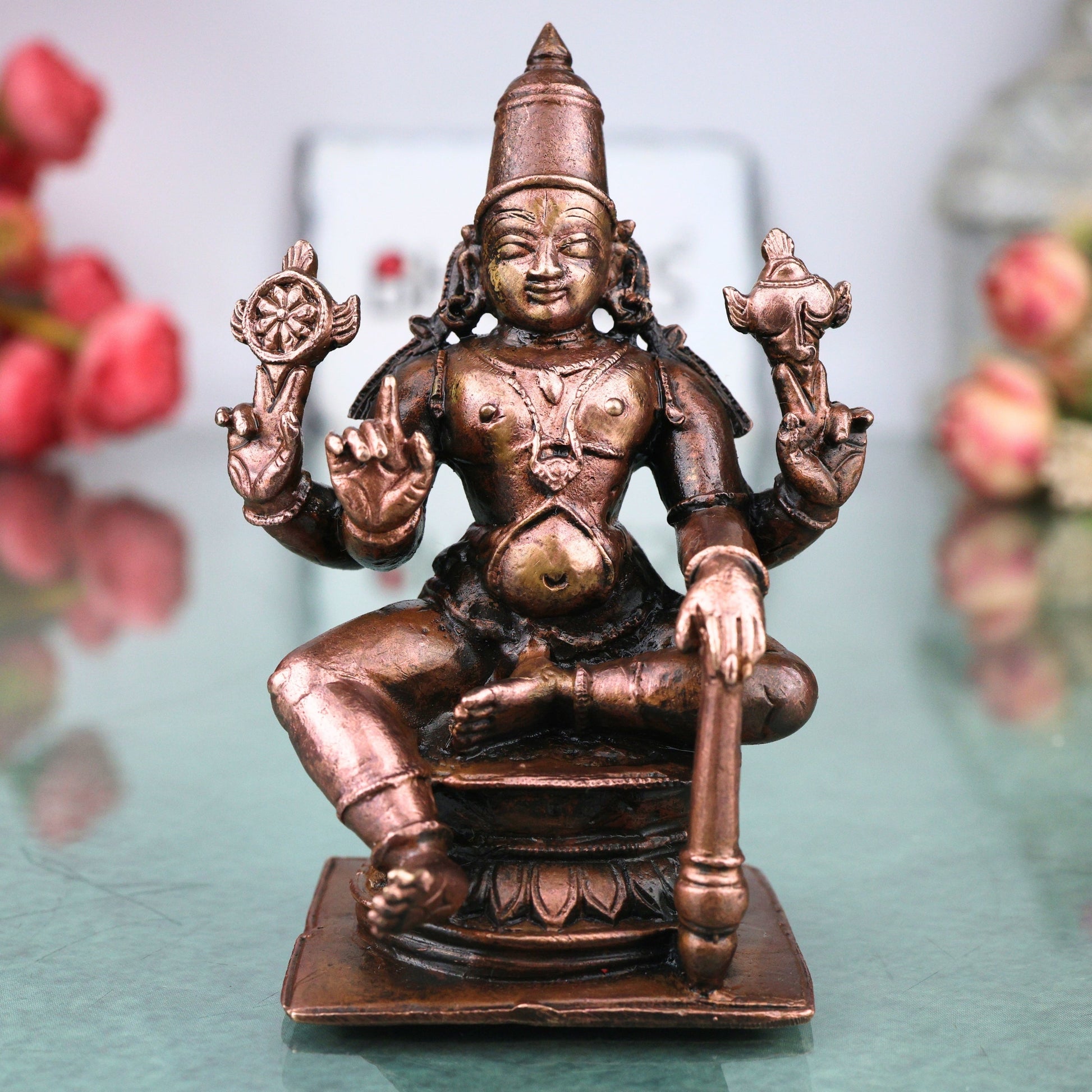 Copper Lord Vishnu Handcrafted  Narayana Idol for Pooja, Home Decor, Spiritual Gifting Traditional Style, Brown, 3 Inch, 1 Piece