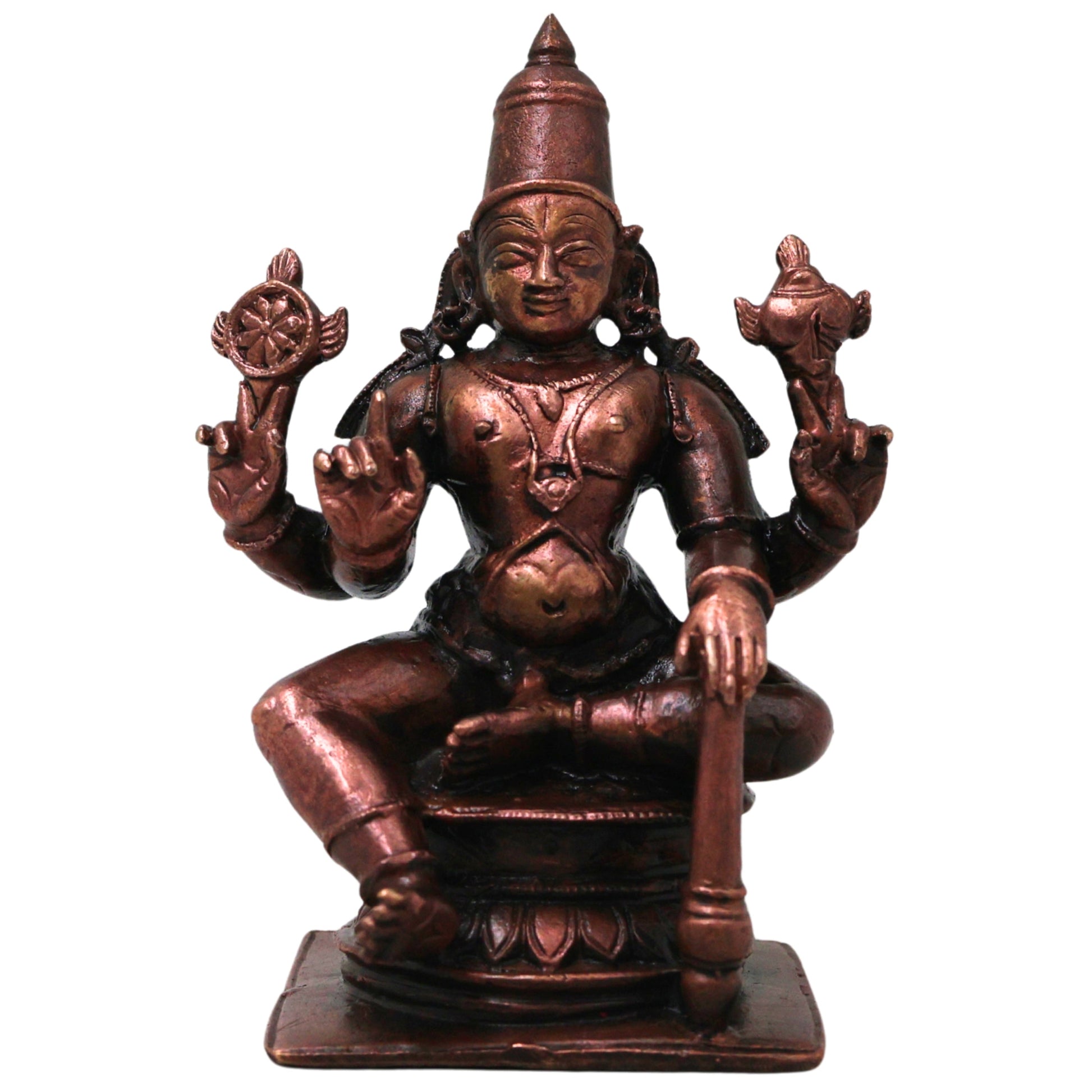 Copper Lord Vishnu Handcrafted  Narayana Idol for Pooja, Home Decor, Spiritual Gifting Traditional Style, Brown, 3 Inch, 1 Piece