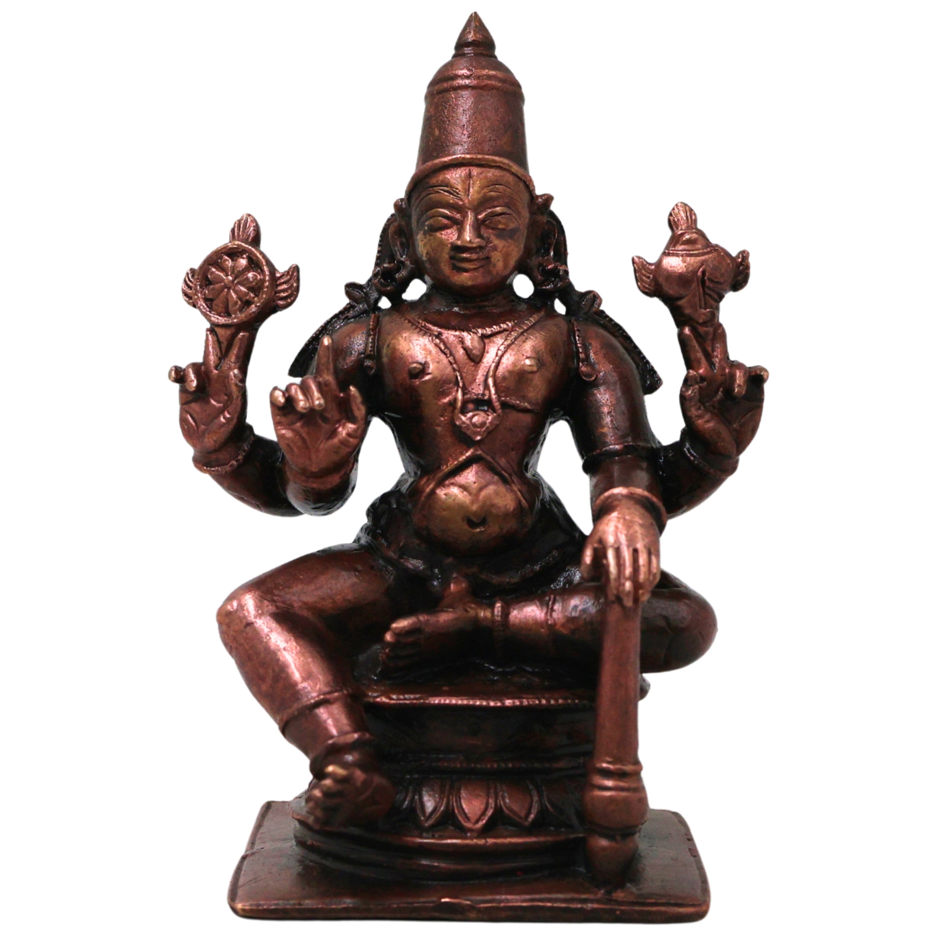 Copper Lord Vishnu Handcrafted  Narayana Idol for Pooja, Home Decor, Spiritual Gifting Traditional Style, Brown, 3 Inch, 1 Piece