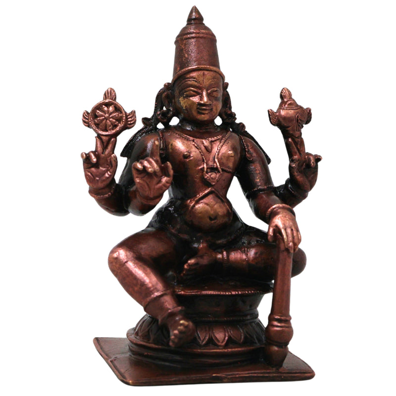 Copper Lord Vishnu Handcrafted  Narayana Idol for Pooja, Home Decor, Spiritual Gifting Traditional Style, Brown, 3 Inch, 1 Piece