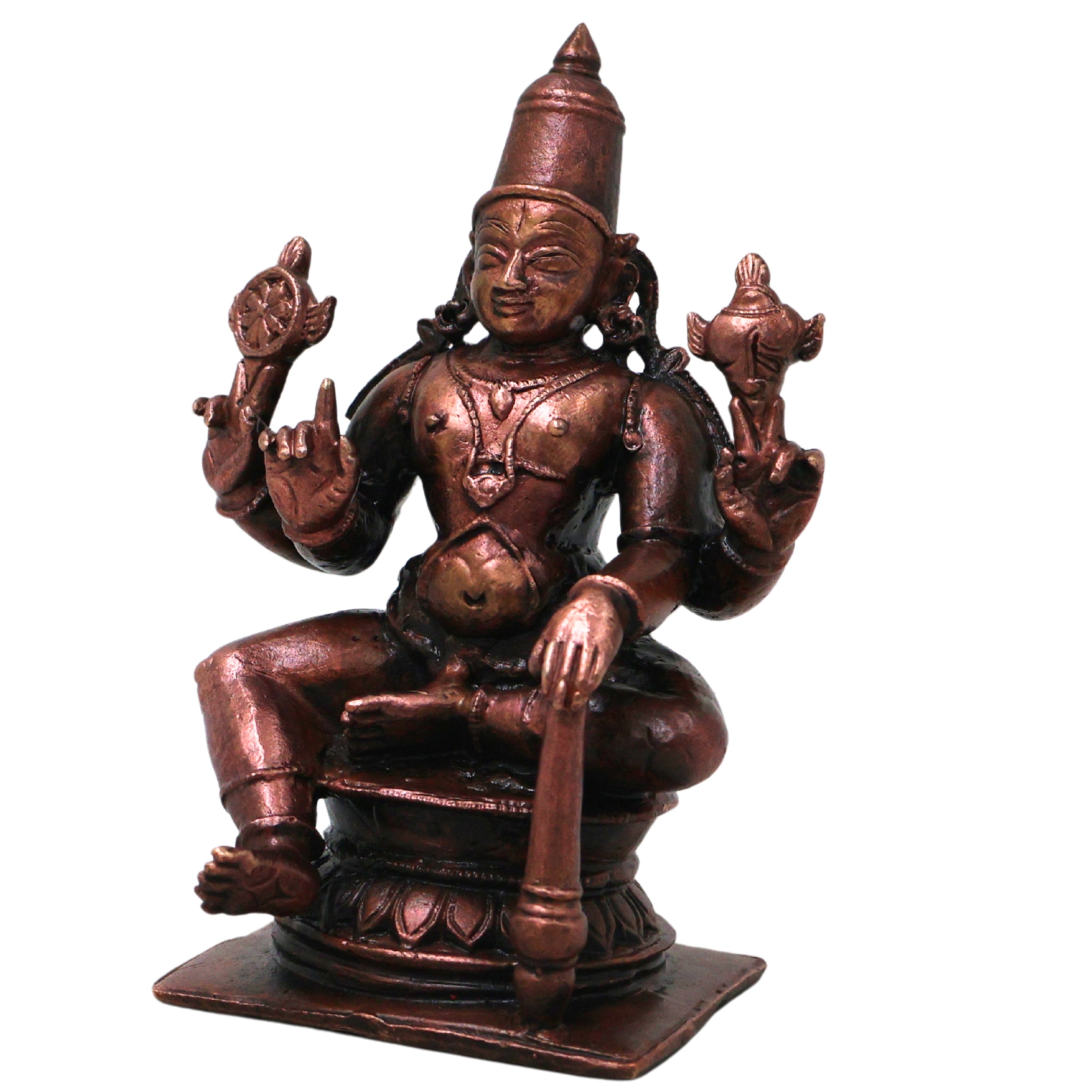 Copper Lord Vishnu Handcrafted  Narayana Idol for Pooja, Home Decor, Spiritual Gifting Traditional Style, Brown, 3 Inch, 1 Piece