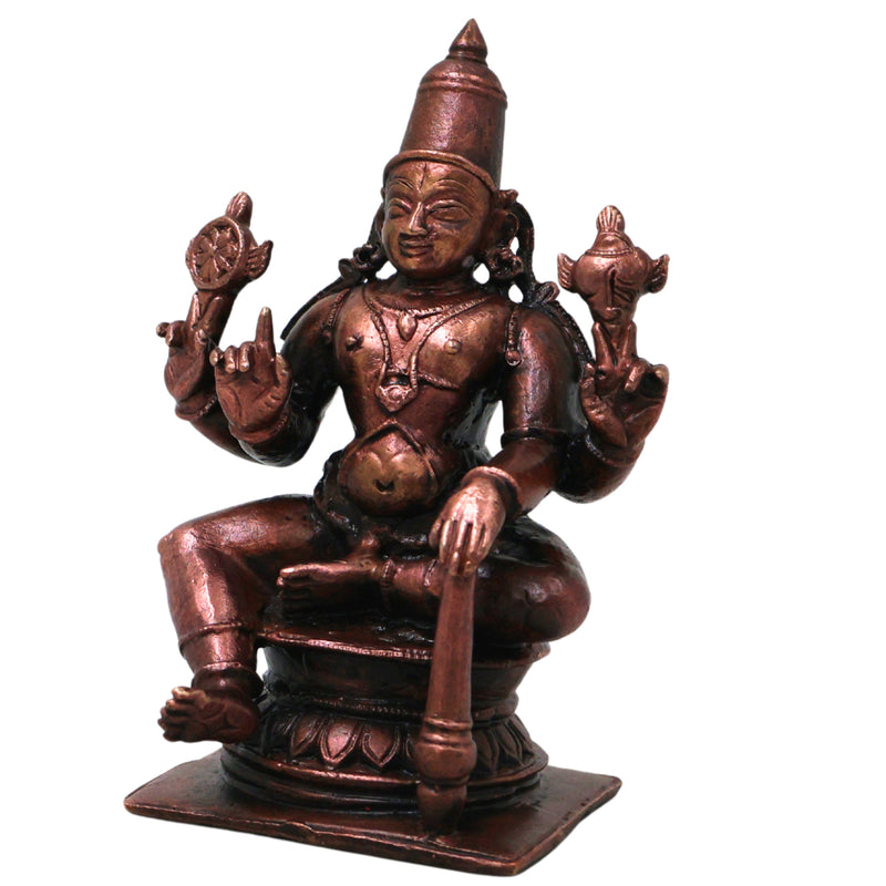 Copper Lord Vishnu Handcrafted  Narayana Idol for Pooja, Home Decor, Spiritual Gifting Traditional Style, Brown, 3 Inch, 1 Piece
