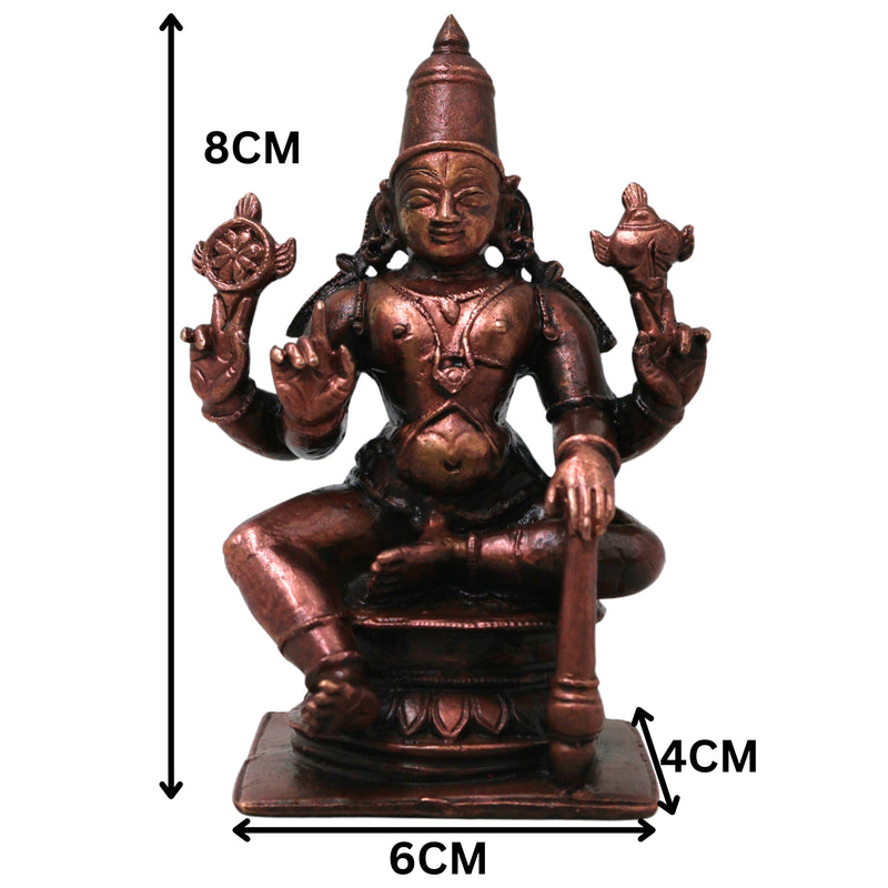 Copper Lord Vishnu Handcrafted  Narayana Idol for Pooja, Home Decor, Spiritual Gifting Traditional Style, Brown, 3 Inch, 1 Piece