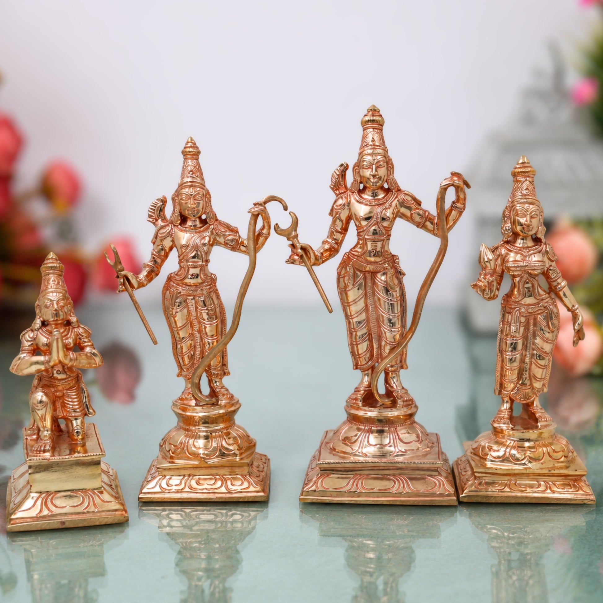Bronze Ram Darbar Idol with Sita Lakshman Hanuman, Handcrafted Traditional Pooja Home Decor Gift Statue, Gold, 9.5 Inch, 1 Piece