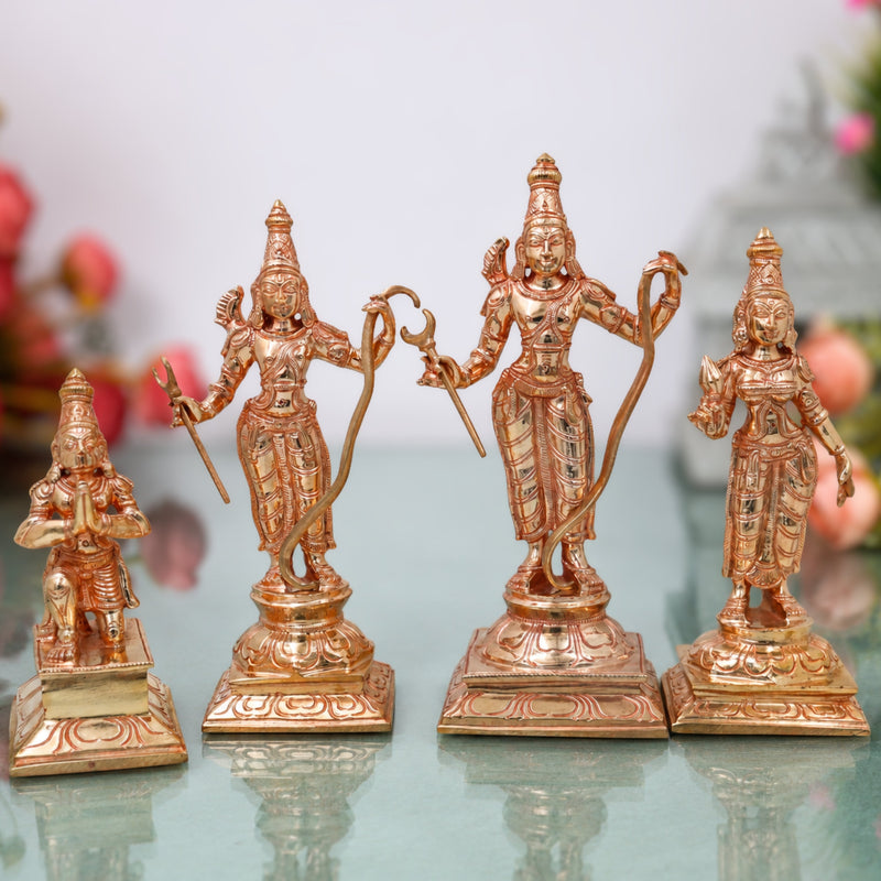 Bronze Ram Darbar Idol with Sita Lakshman Hanuman, Handcrafted Traditional Pooja Home Decor Gift Statue, Gold, 9.5 Inch, 1 Piece