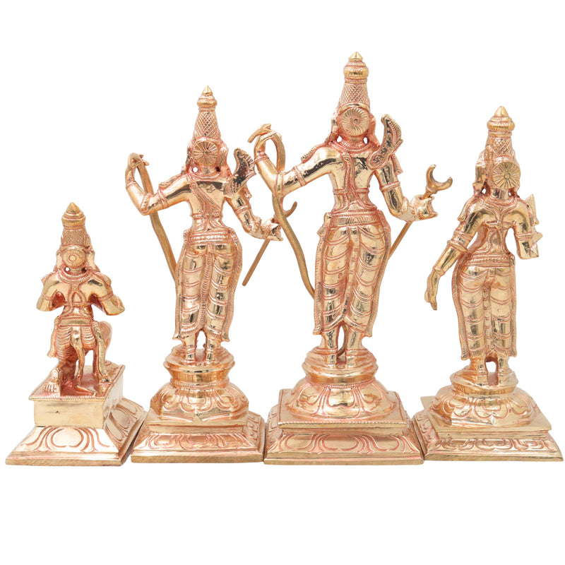 Bronze Ram Darbar Idol with Sita Lakshman Hanuman, Handcrafted Traditional Pooja Home Decor Gift Statue, Gold, 9.5 Inch, 1 Piece