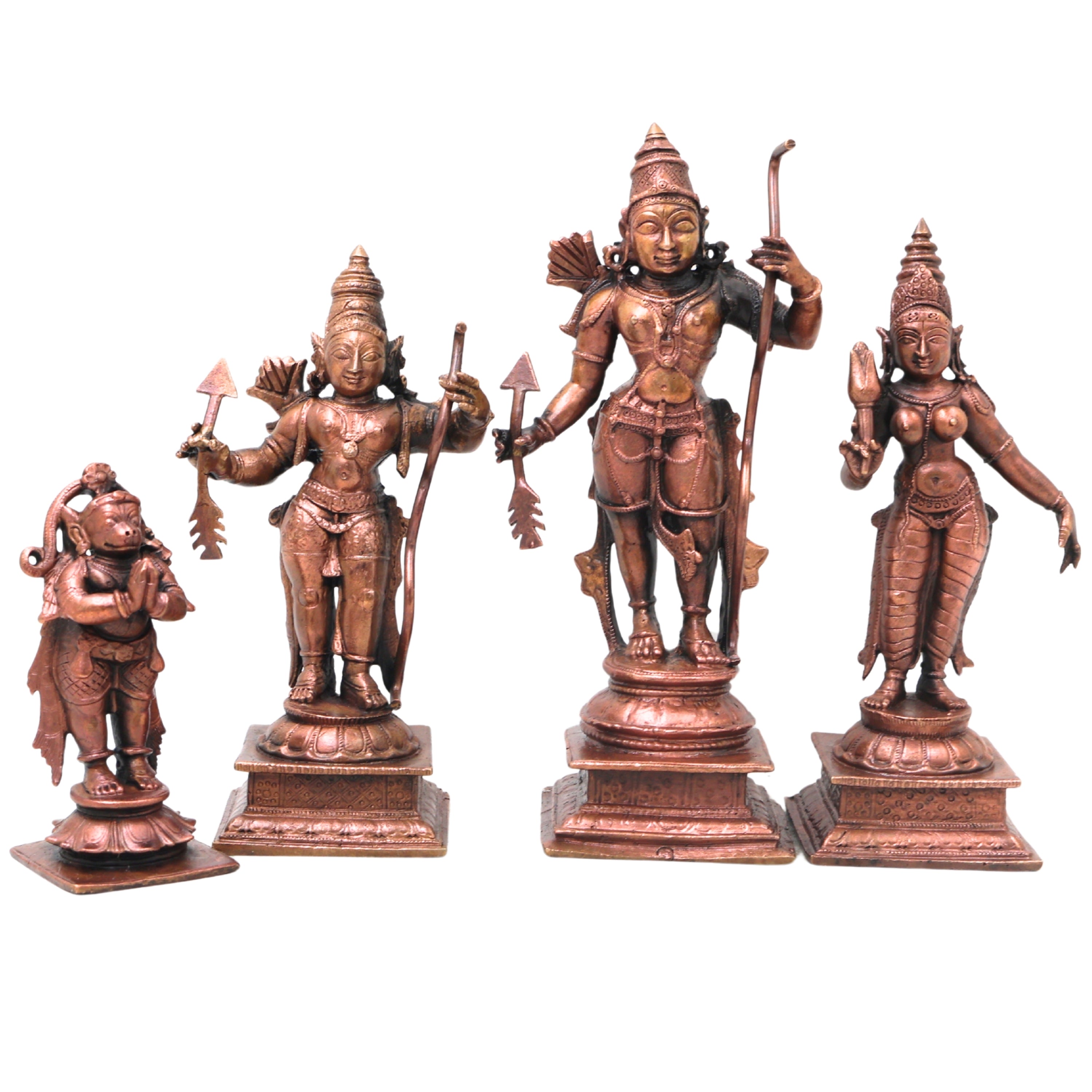 Copper Ramdarbar Idol with Sita Ram Lakshman Hanuman for Pooja, Handcrafted Vastu & Home Decor, Brown, 6 Inch, 1 Piece