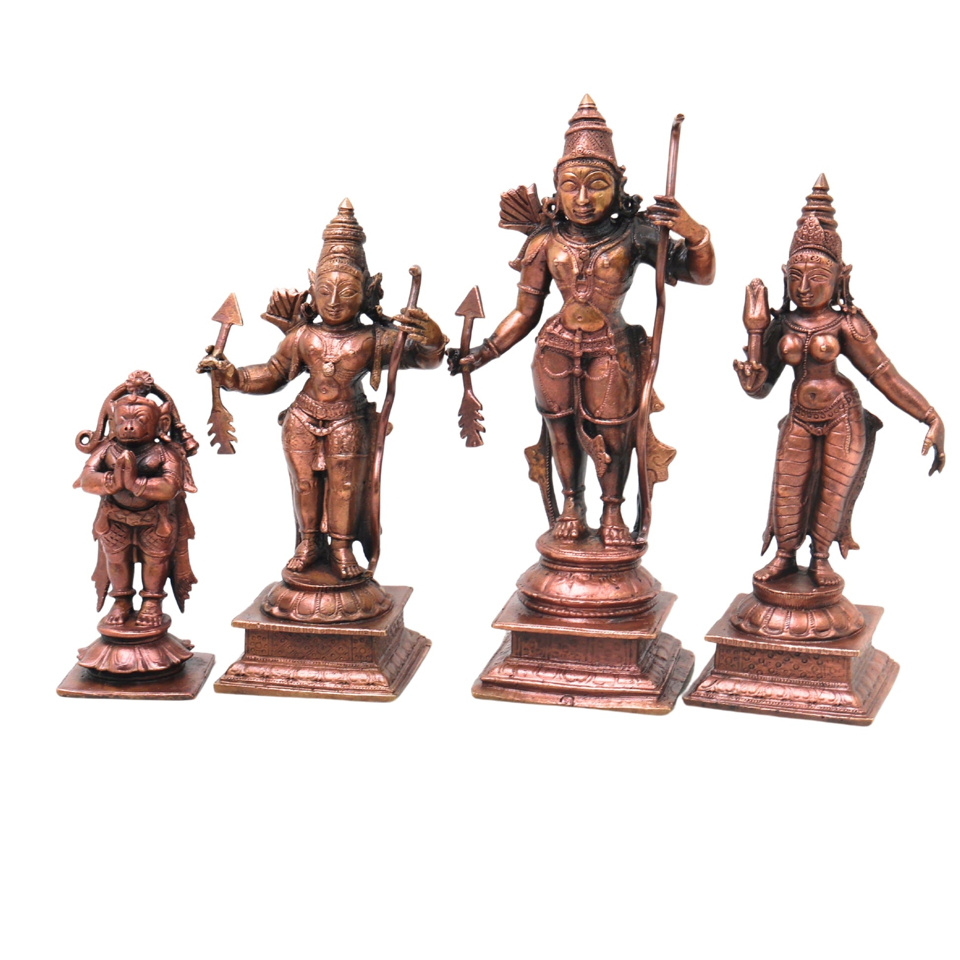 Copper Ramdarbar Idol with Sita Ram Lakshman Hanuman for Pooja, Handcrafted Vastu & Home Decor, Brown, 6 Inch, 1 Piece