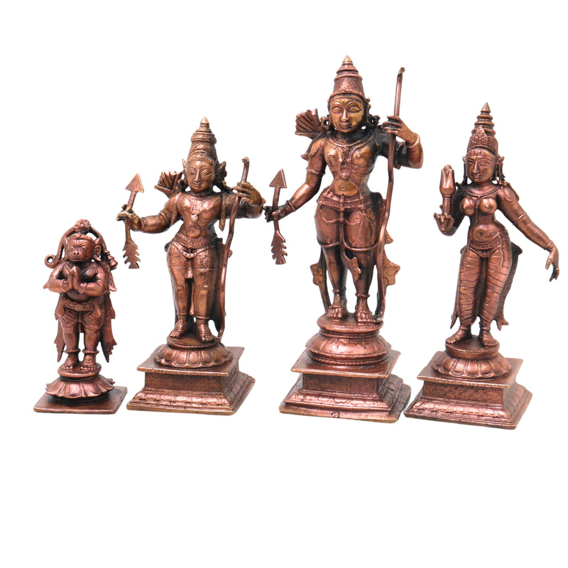 Copper Ramdarbar Idol with Sita Ram Lakshman Hanuman for Pooja, Handcrafted Vastu & Home Decor, Brown, 6 Inch, 1 Piece