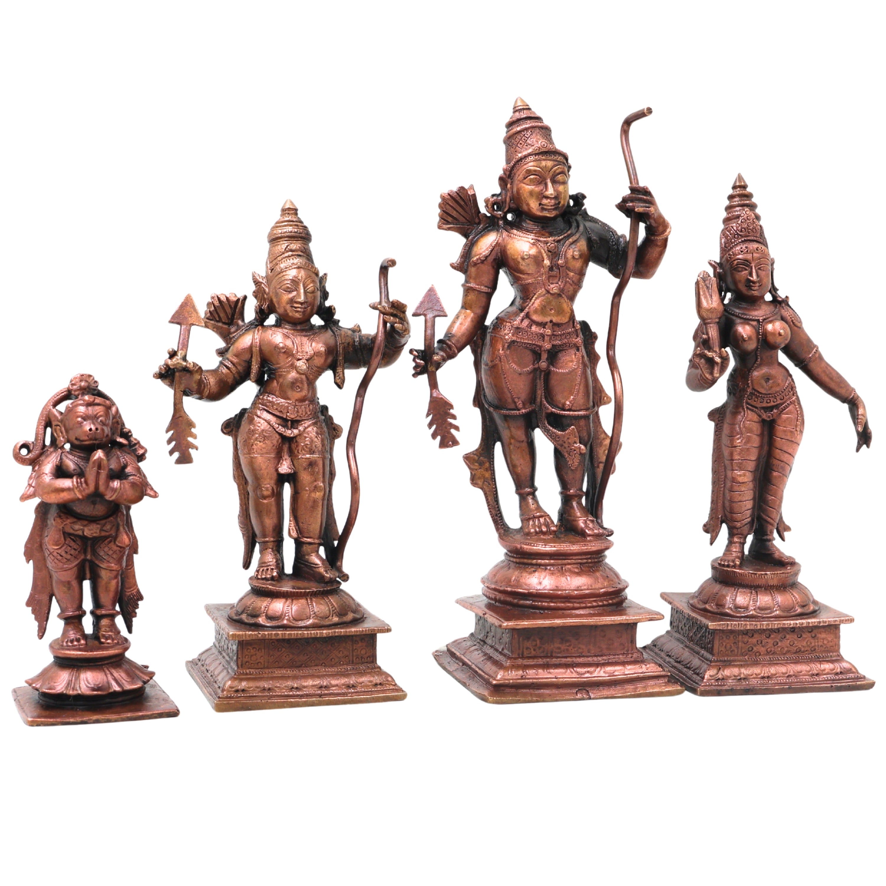 Copper Ramdarbar Idol with Sita Ram Lakshman Hanuman for Pooja, Handcrafted Vastu & Home Decor, Brown, 6 Inch, 1 Piece