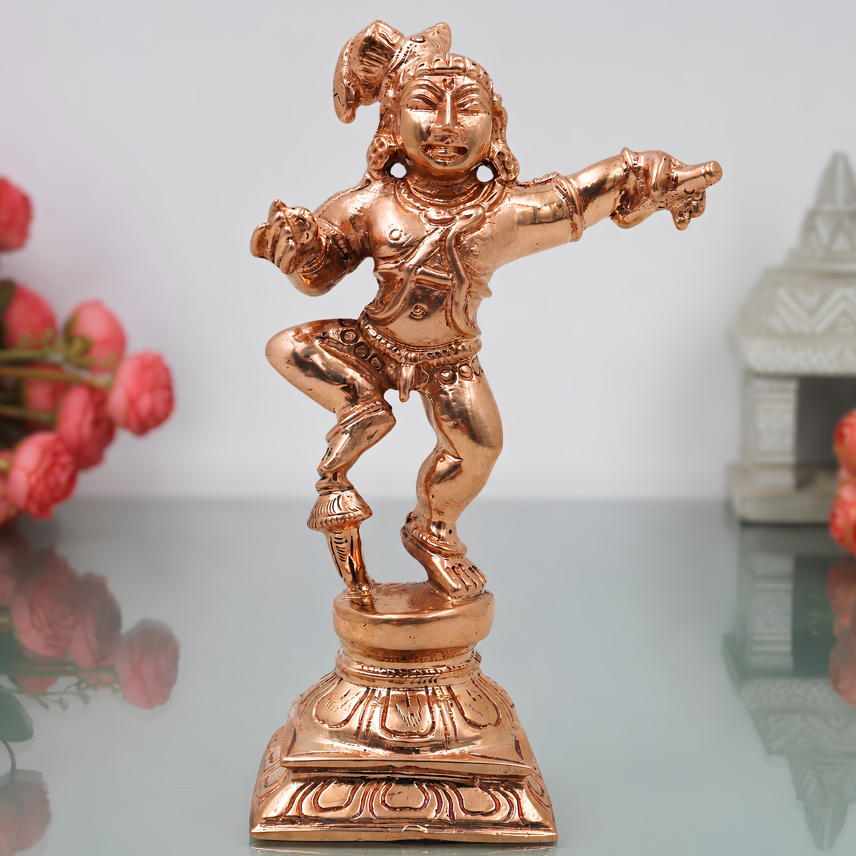 Bronze Krishna Idol Balakrishna Murti Handmade Chola Art Statue for Pooja Home Decor Gifting, Gold, 5 Inch, 1 Piece