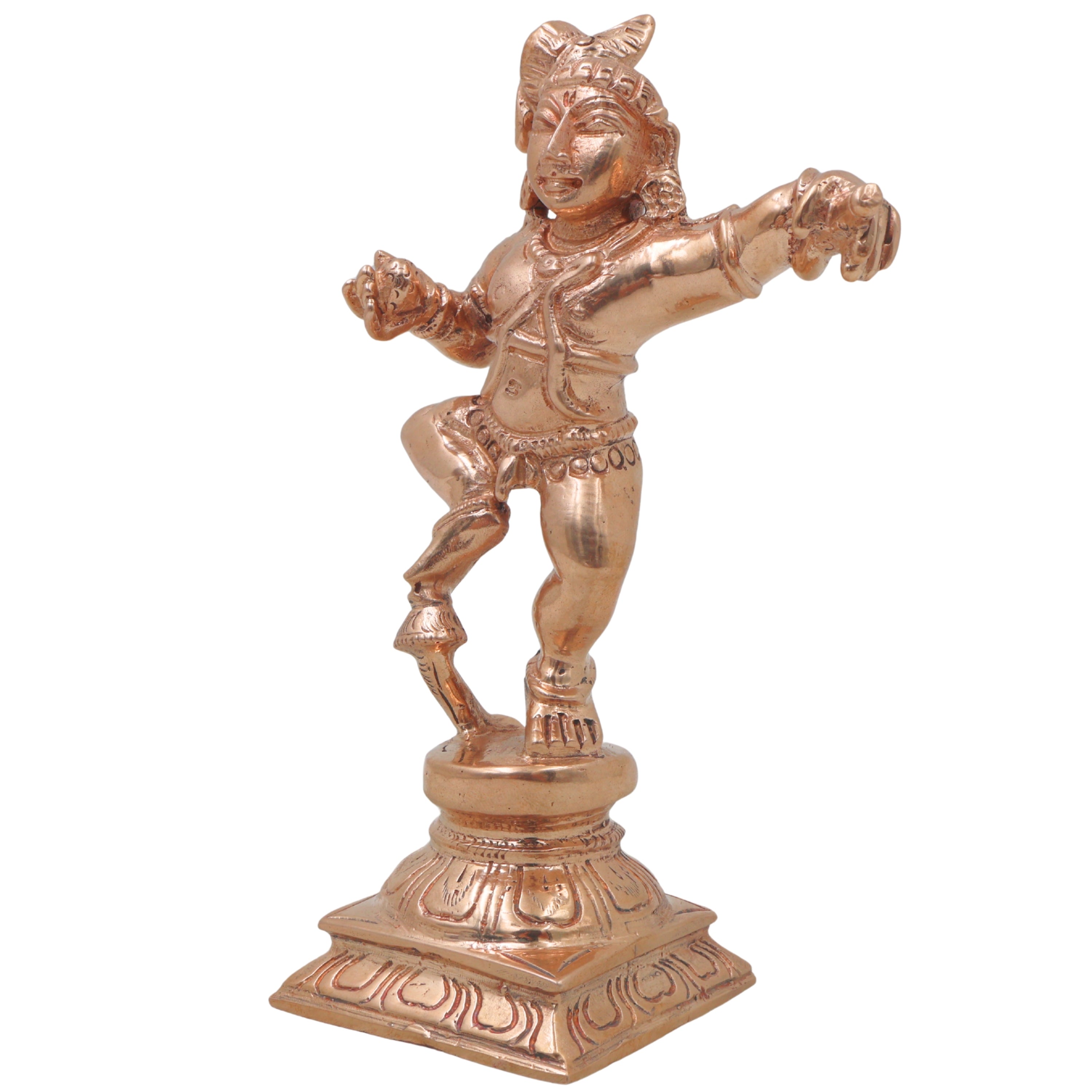 Bronze Krishna Idol Balakrishna Murti Handmade Chola Art Statue for Pooja Home Decor Gifting, Gold, 5 Inch, 1 Piece
