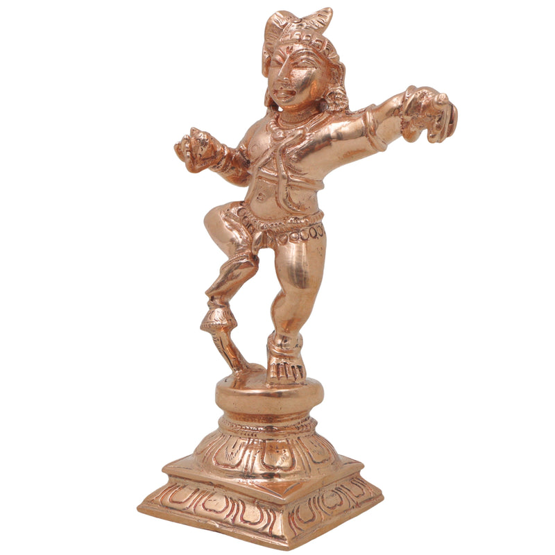 Bronze Krishna Idol Balakrishna Murti Handmade Chola Art Statue for Pooja Home Decor Gifting, Gold, 5 Inch, 1 Piece