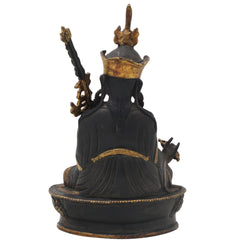 Brass Guru Rinpoche Padmasambhava Idol for Pooja, Handcrafted Traditional Tibetan Home Decor Gift Statue, Black, 8.5 Inch, 1 Piece