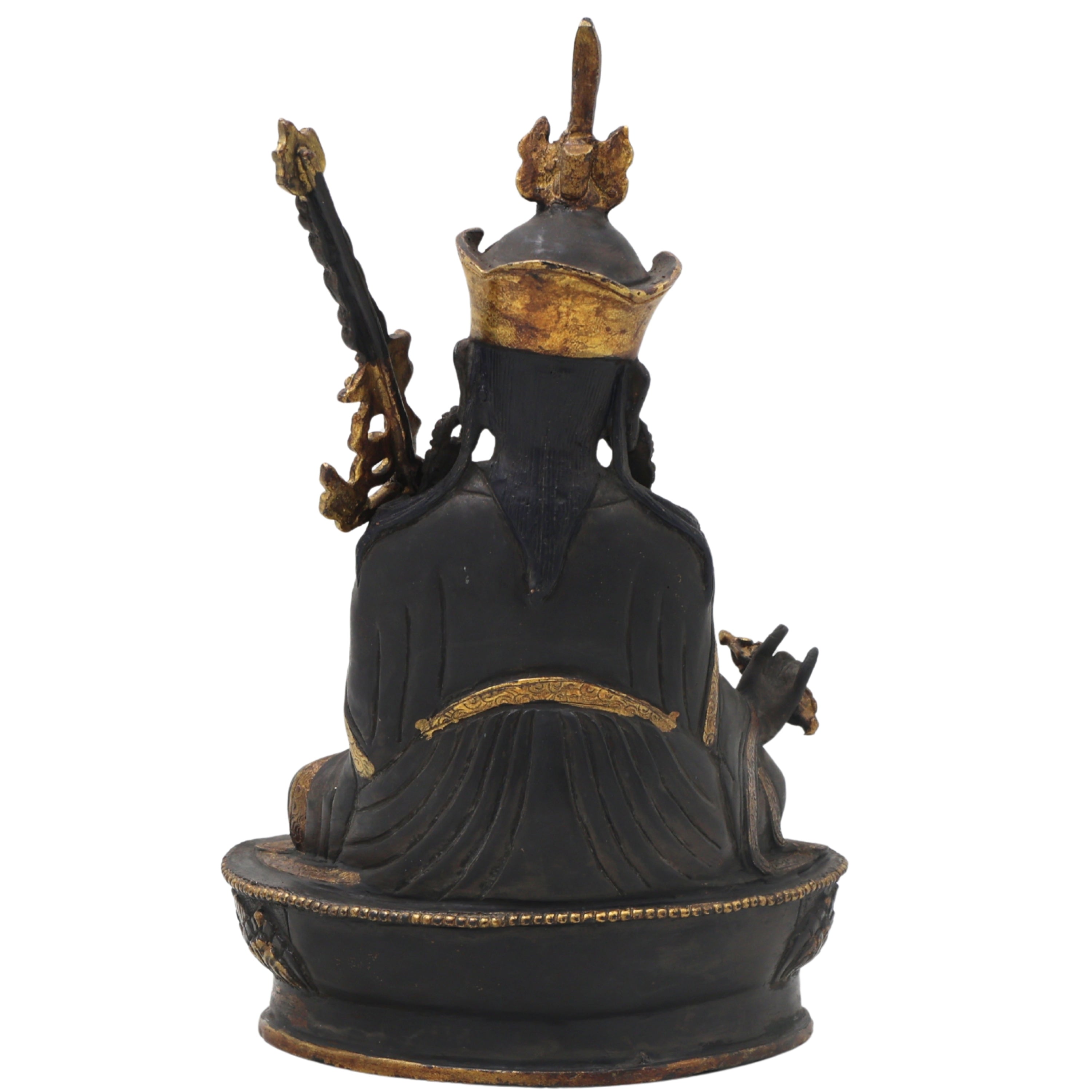 Brass Guru Rinpoche Padmasambhava Idol for Pooja, Handcrafted Traditional Tibetan Home Decor Gift Statue, Black, 8.5 Inch, 1 Piece