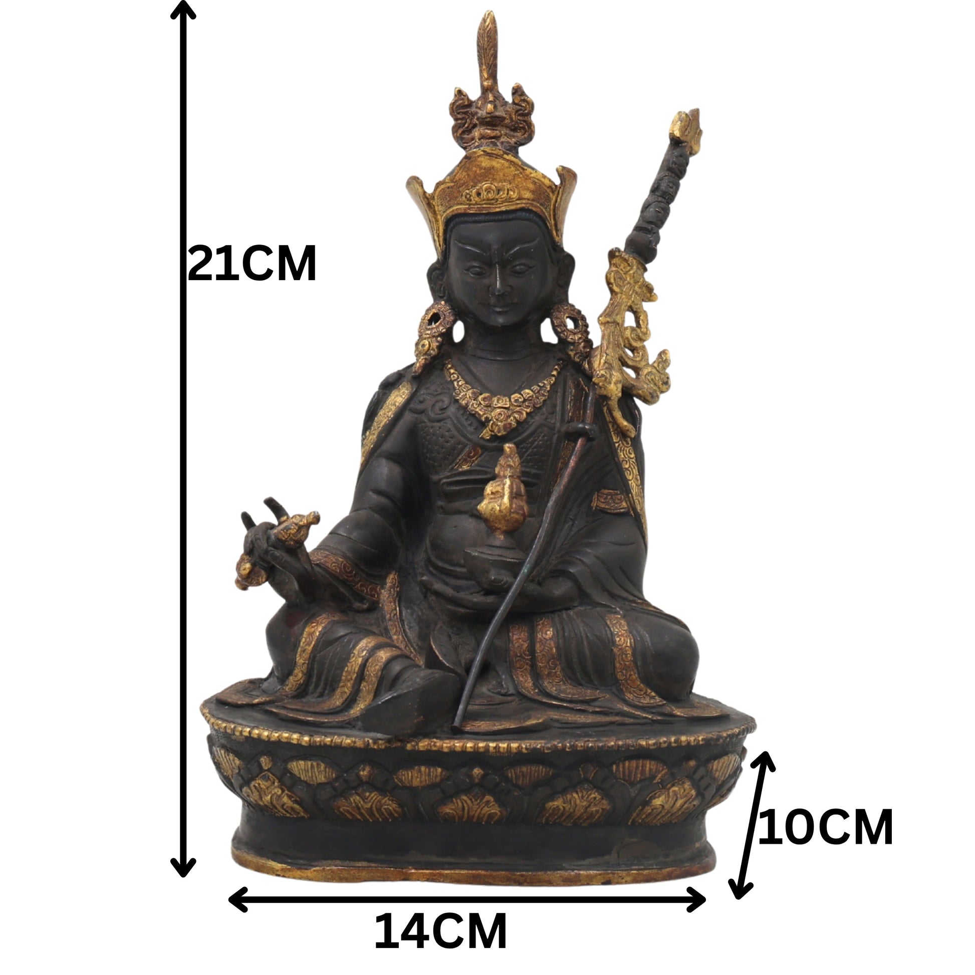 Brass Guru Rinpoche Padmasambhava Idol for Pooja, Handcrafted Traditional Tibetan Home Decor Gift Statue, Black, 8.5 Inch, 1 Piece